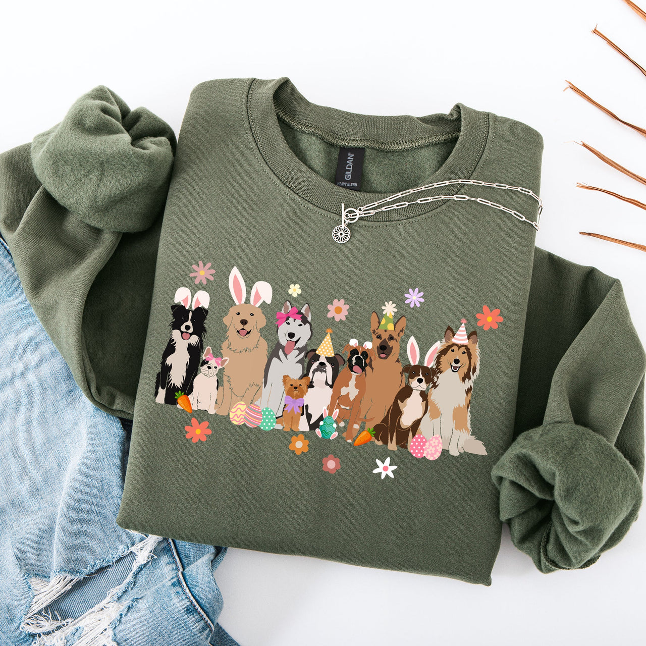 Adorable Dogs Easter Bunny Jesus Rabbit Holiday Cheer Edition Deluxe Cozy Fit Sweatshirt