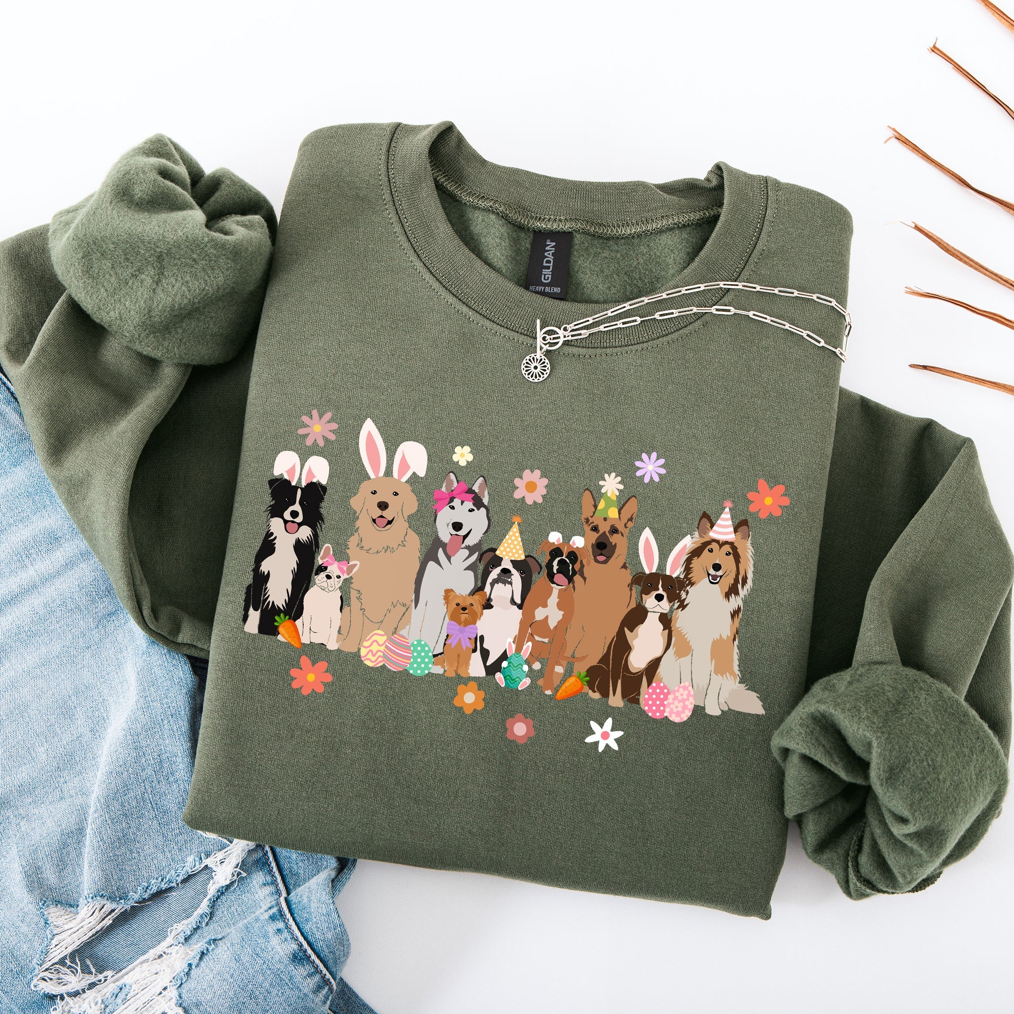 Adorable Dogs Easter Bunny Jesus Rabbit Holiday Cheer Edition Deluxe Cozy Fit Sweatshirt