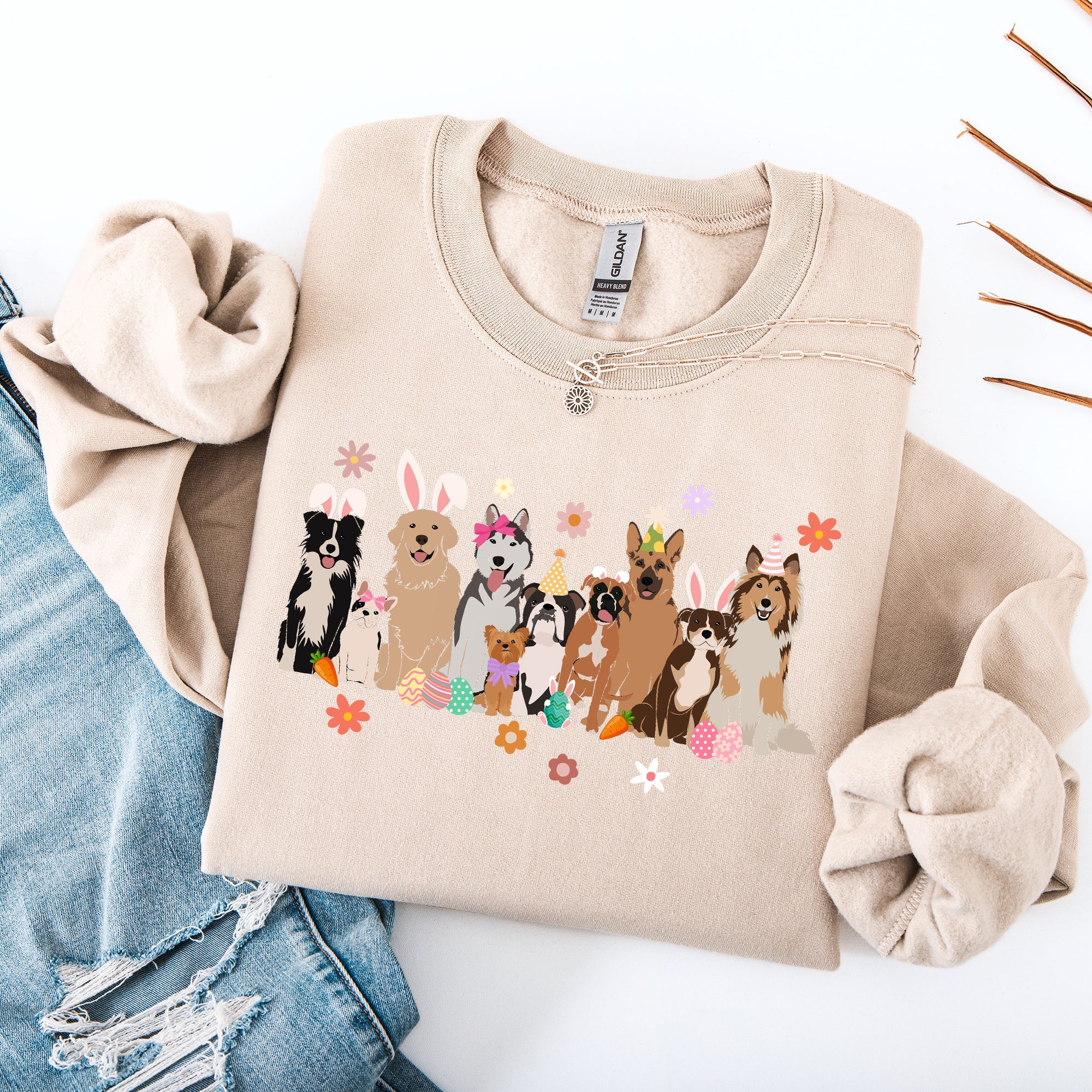 Adorable Dogs Easter Bunny Jesus Rabbit Holiday Cheer Edition Deluxe Cozy Fit Sweatshirt