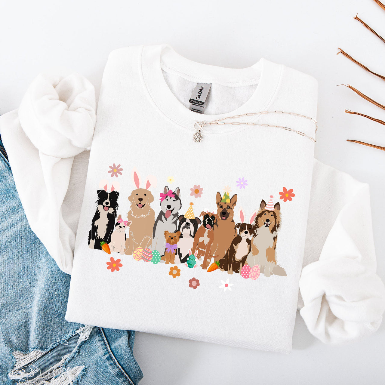 Adorable Dogs Easter Bunny Jesus Rabbit Holiday Cheer Edition Deluxe Cozy Fit Sweatshirt
