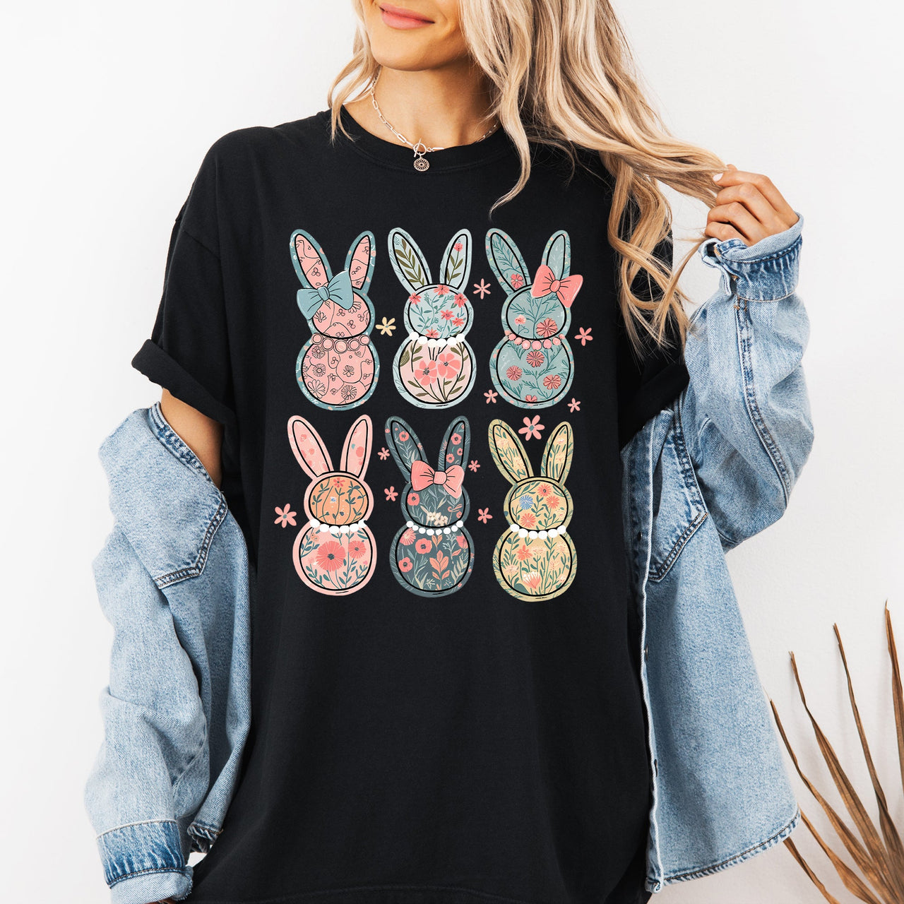 Adorable Floral Bunnies Easter Jesus Rabbit Holiday Theme Graphic Comfort Colors Tee