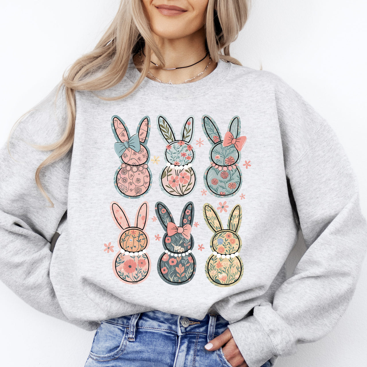 Adorable Floral Bunnies Easter Bunny Jesus Rabbit Garden Floral Design Sweatshirt