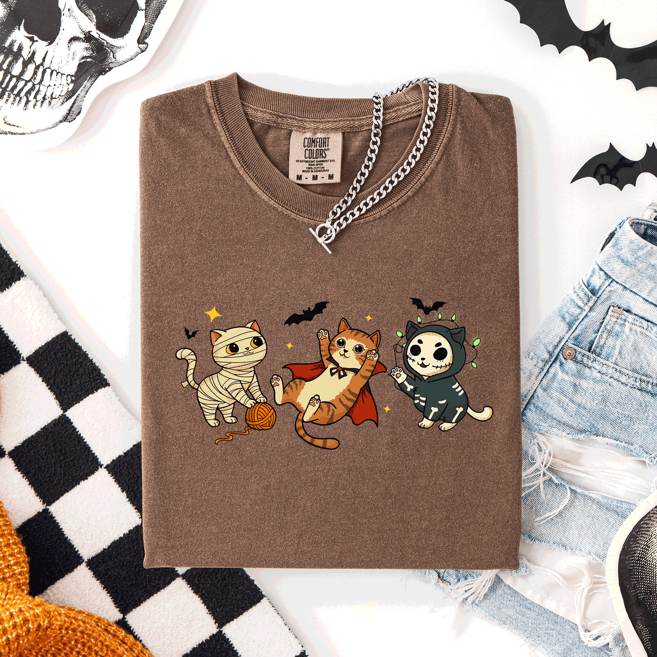 Adorable Halloween Cats Cozy Autumn Cat Themed Whimsical Feline Nighttime Festival Favorite Comfort Colors Tee