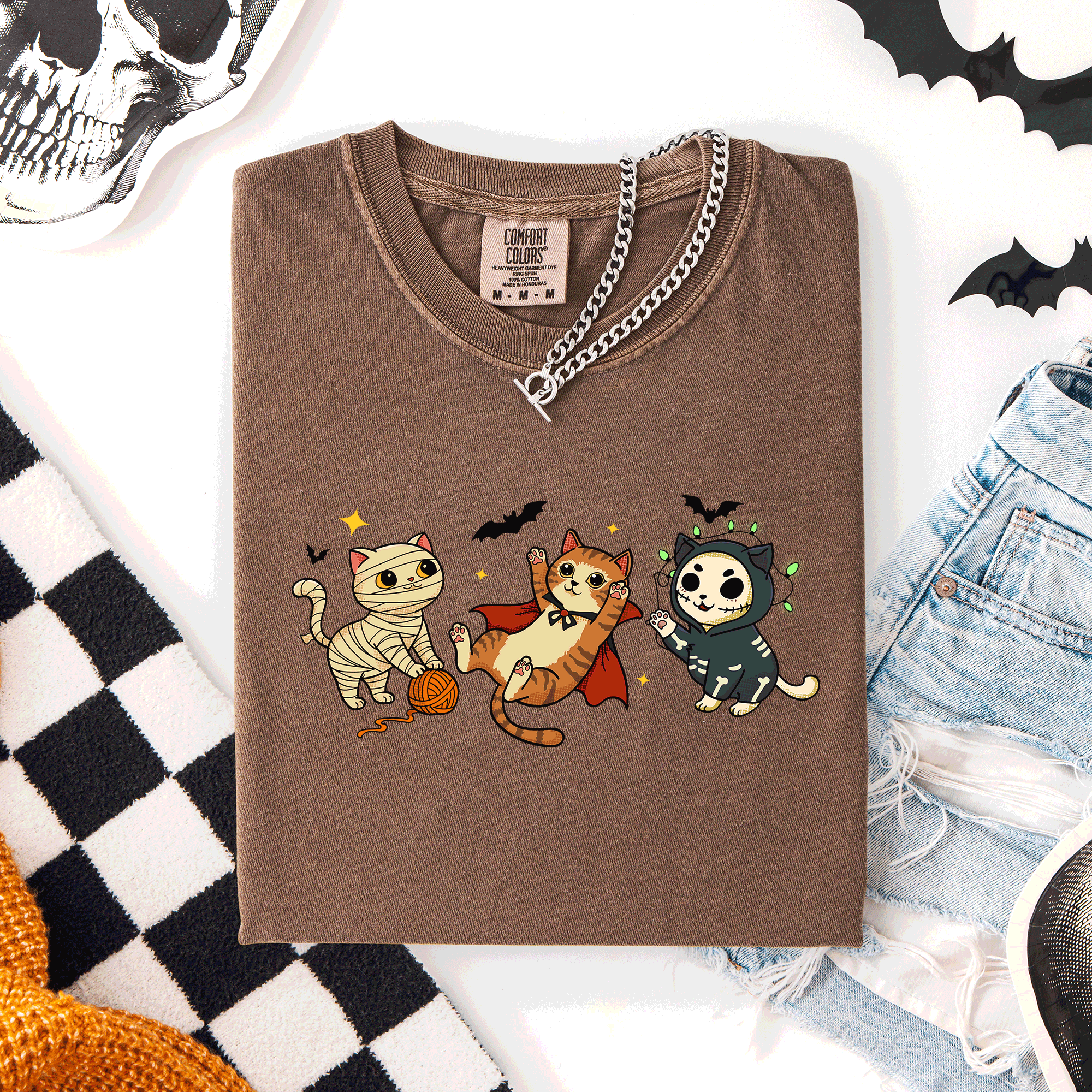 Adorable Halloween Cats Cozy Autumn Cat Themed Whimsical Feline Nighttime Festival Favorite Comfort Colors Tee