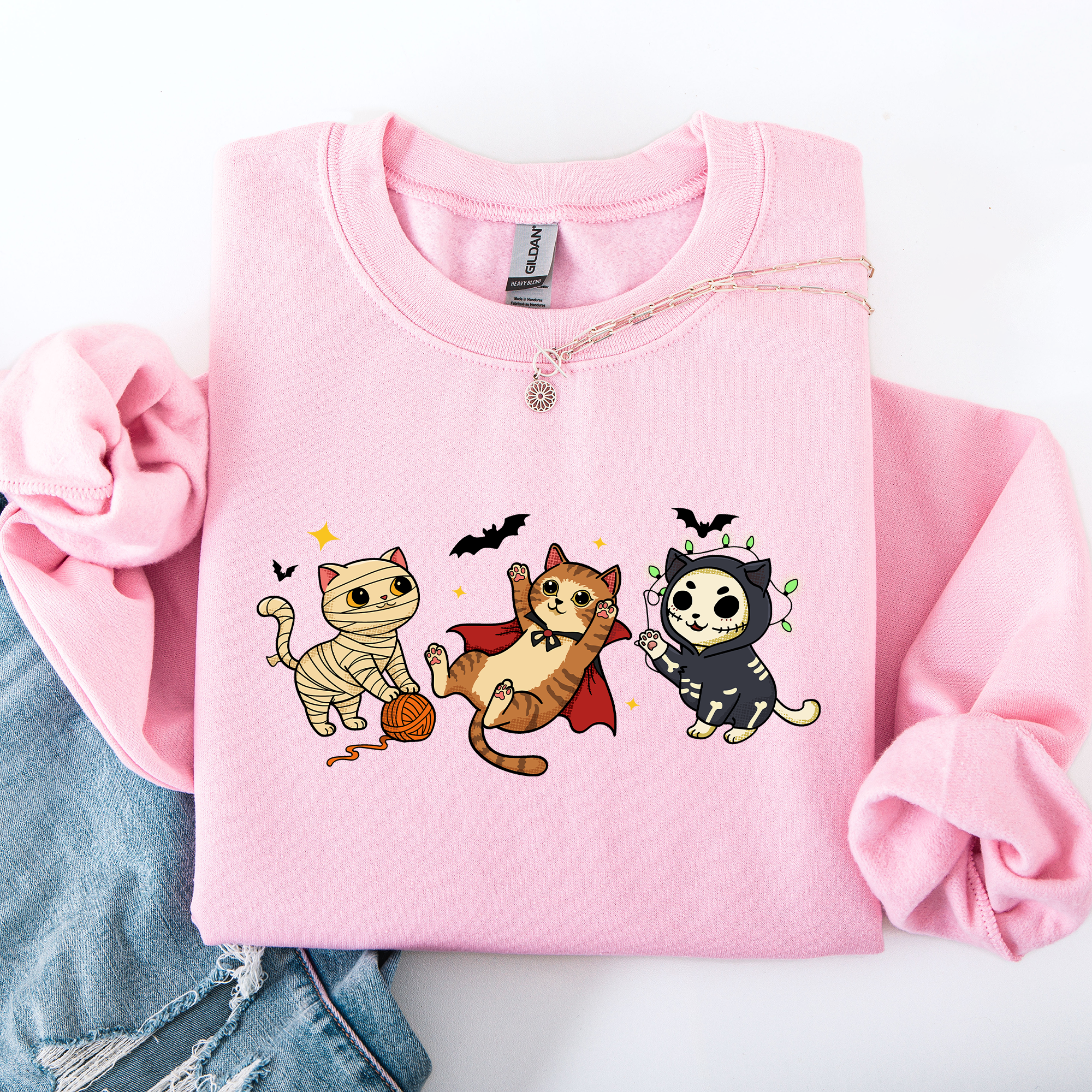 Adorable Halloween Cats All Over Feline Illustration Cozy Costume Style Sweatshirt