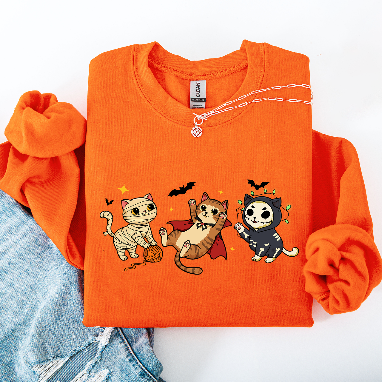 Adorable Halloween Cats All Over Feline Illustration Cozy Costume Style Sweatshirt