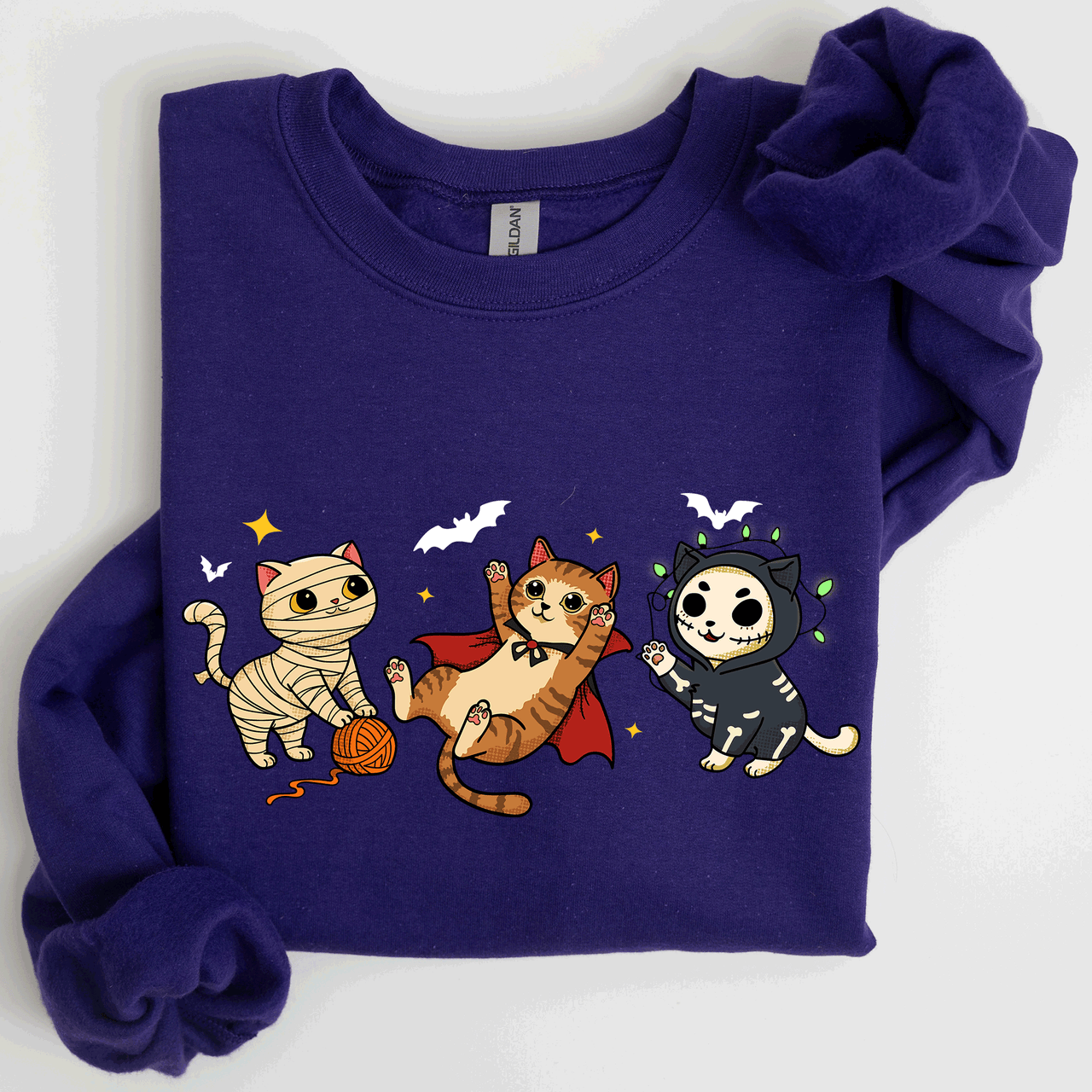 Adorable Halloween Cats All Over Feline Illustration Cozy Costume Style Sweatshirt
