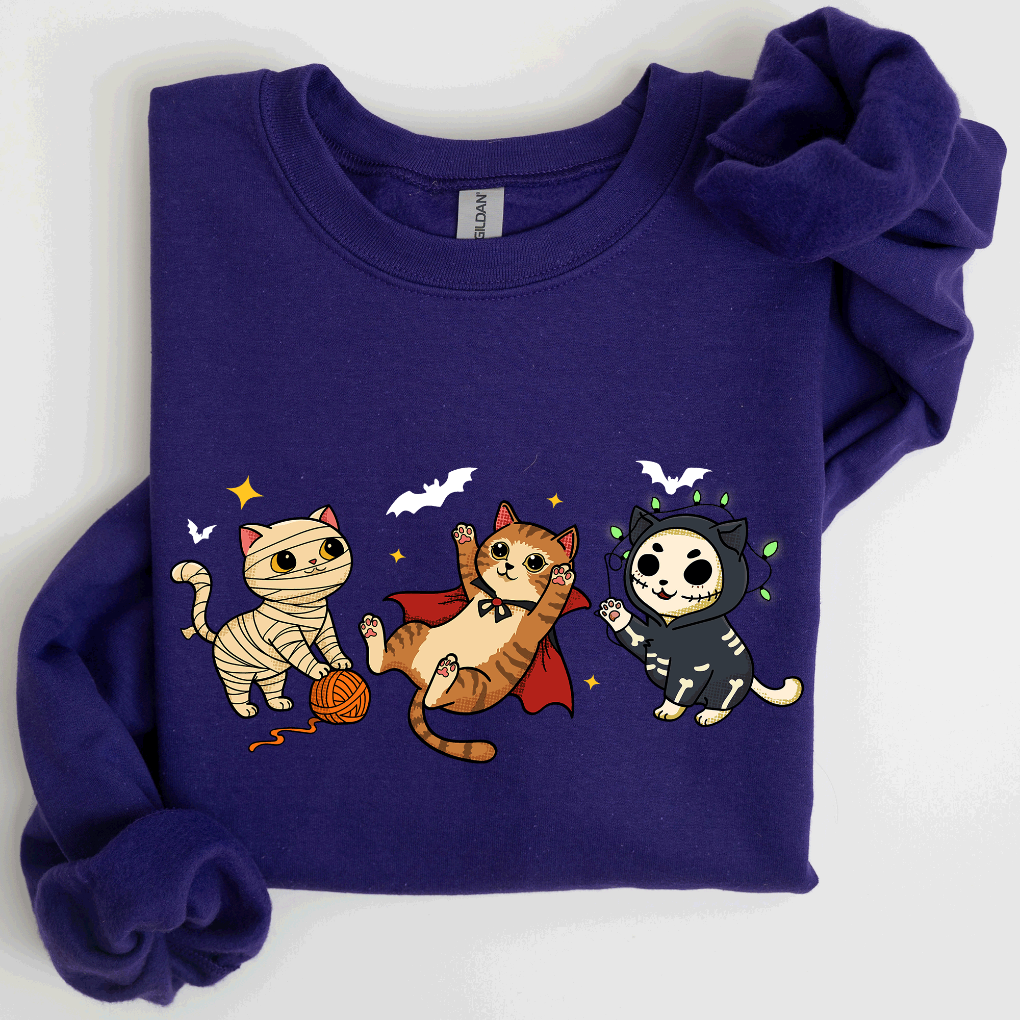 Adorable Halloween Cats All Over Feline Illustration Cozy Costume Style Sweatshirt