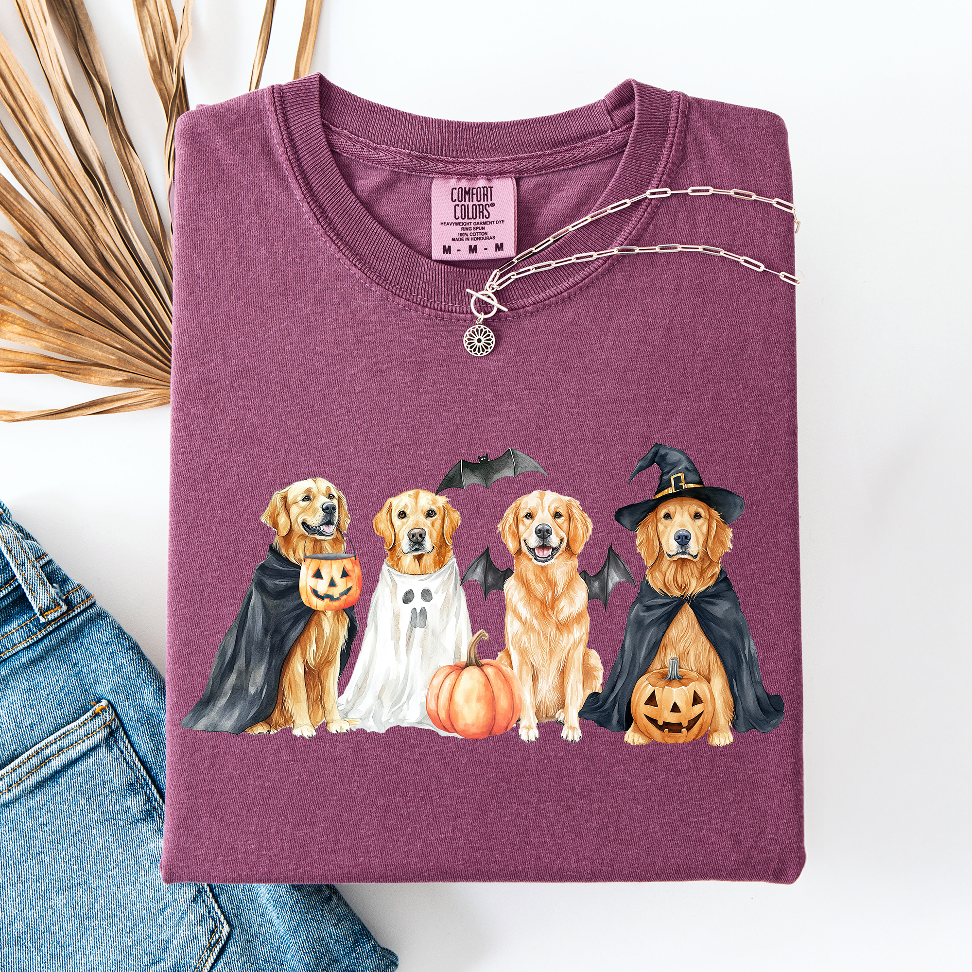 Adorable Halloween Dogs And Bats Pumpkins Spooky Witch Scene Cozy Comfort Colors Tee