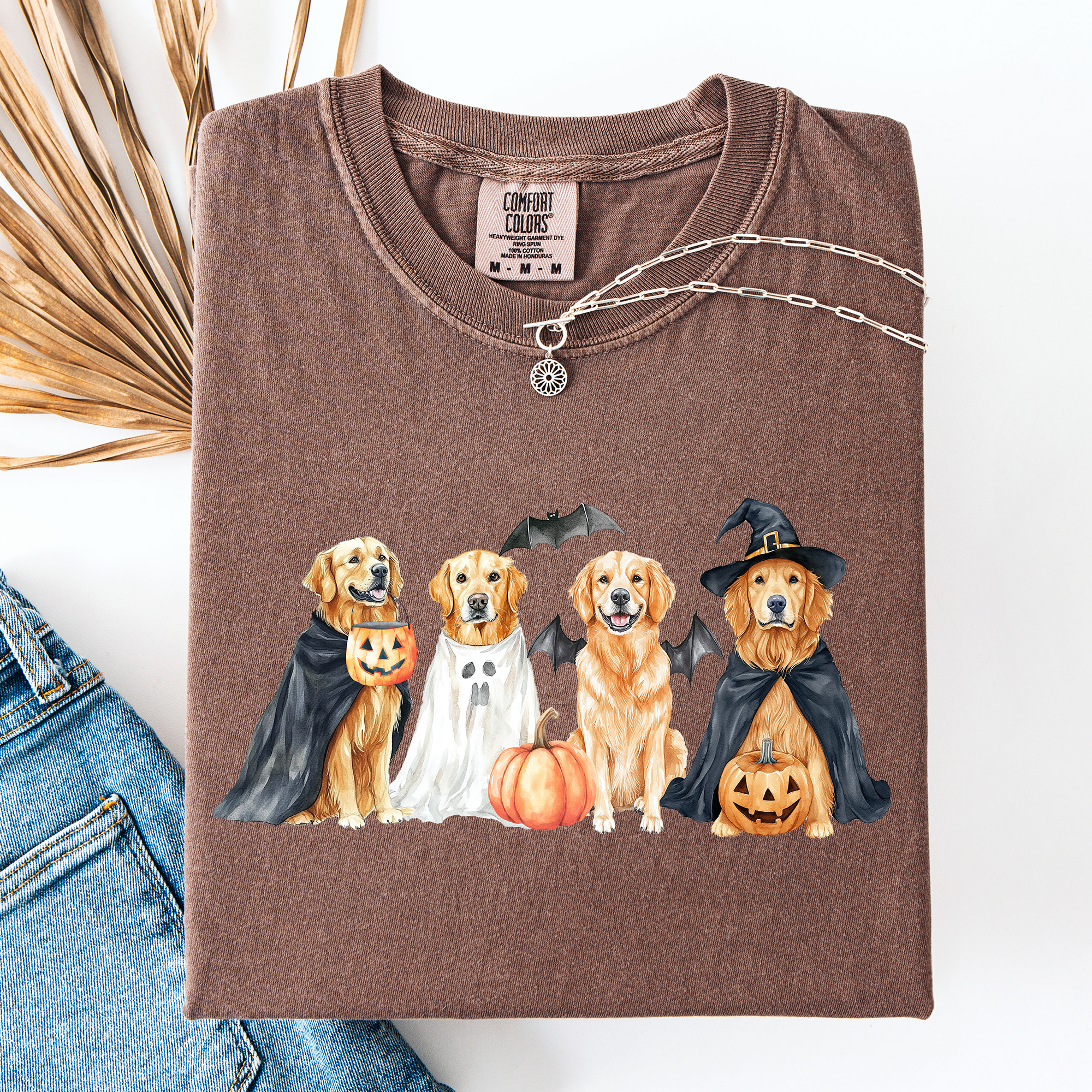 Adorable Halloween Dogs And Bats Pumpkins Spooky Witch Scene Cozy Comfort Colors Tee