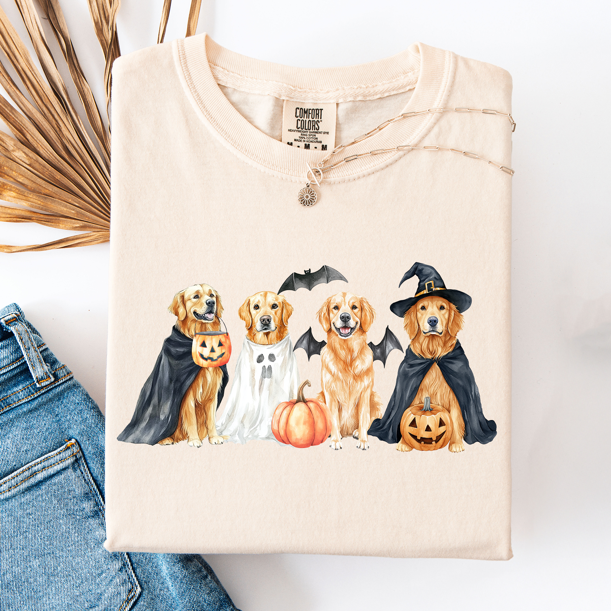 Adorable Halloween Dogs And Bats Pumpkins Spooky Witch Scene Cozy Comfort Colors Tee