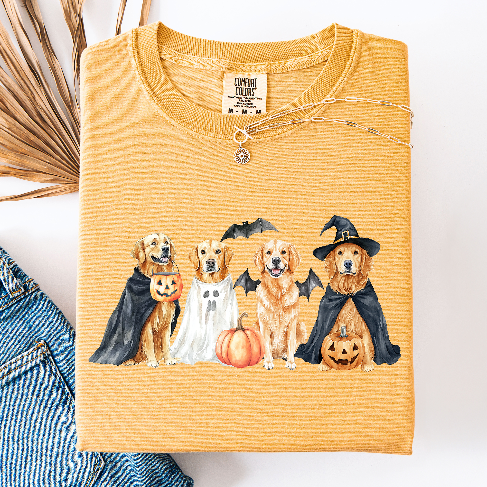 Adorable Halloween Dogs And Bats Pumpkins Spooky Witch Scene Cozy Comfort Colors Tee