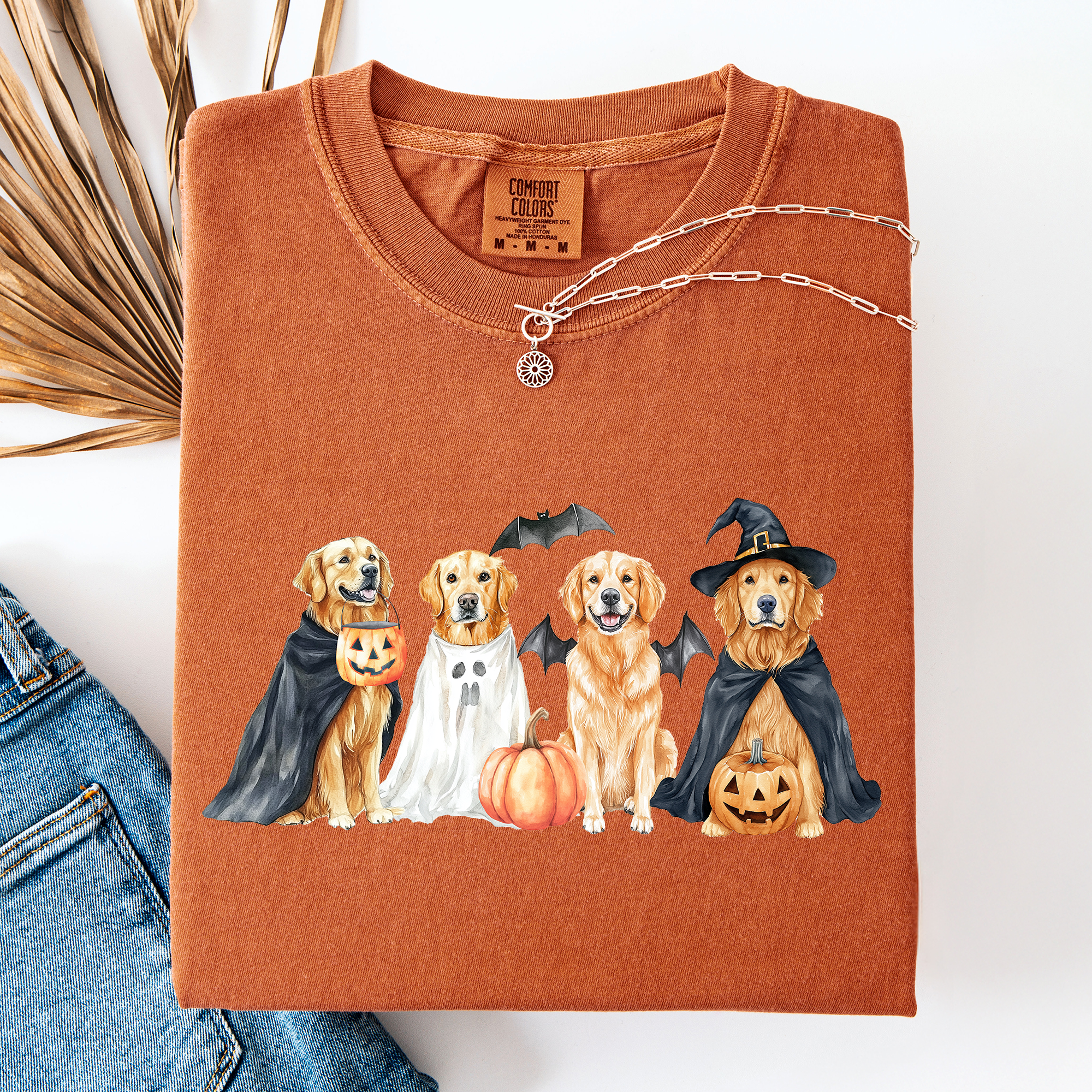 Adorable Halloween Dogs And Bats Pumpkins Spooky Witch Scene Cozy Comfort Colors Tee