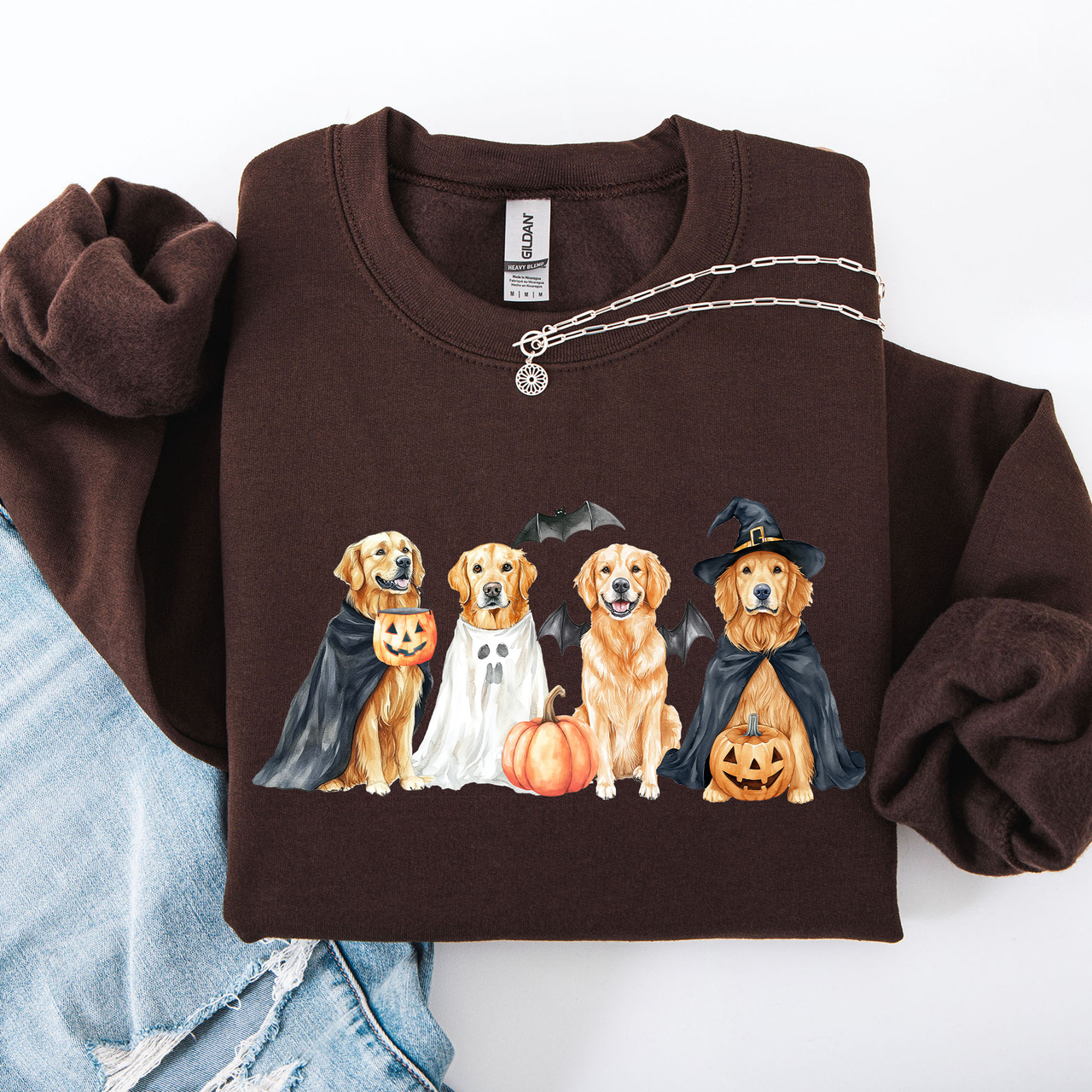 Adorable Halloween Dogs, Bats, Pumpkins, Spooky Witch Patchwork Retro Sweatshirt