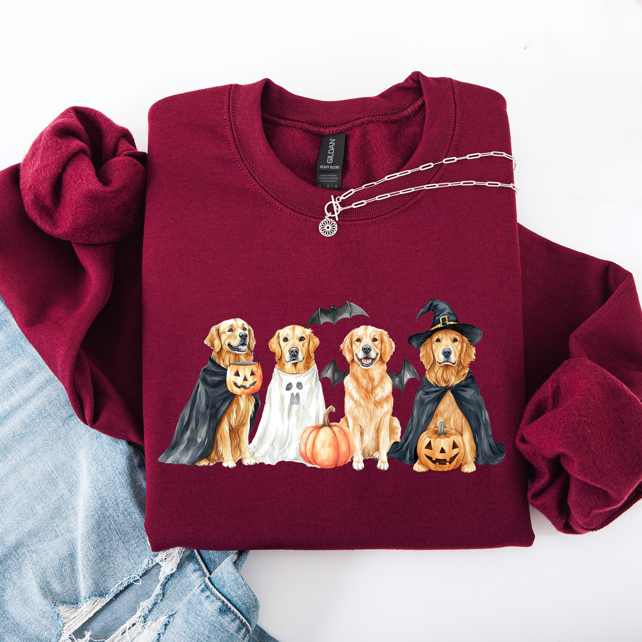 Adorable Halloween Dogs, Bats, Pumpkins, Spooky Witch Patchwork Retro Sweatshirt
