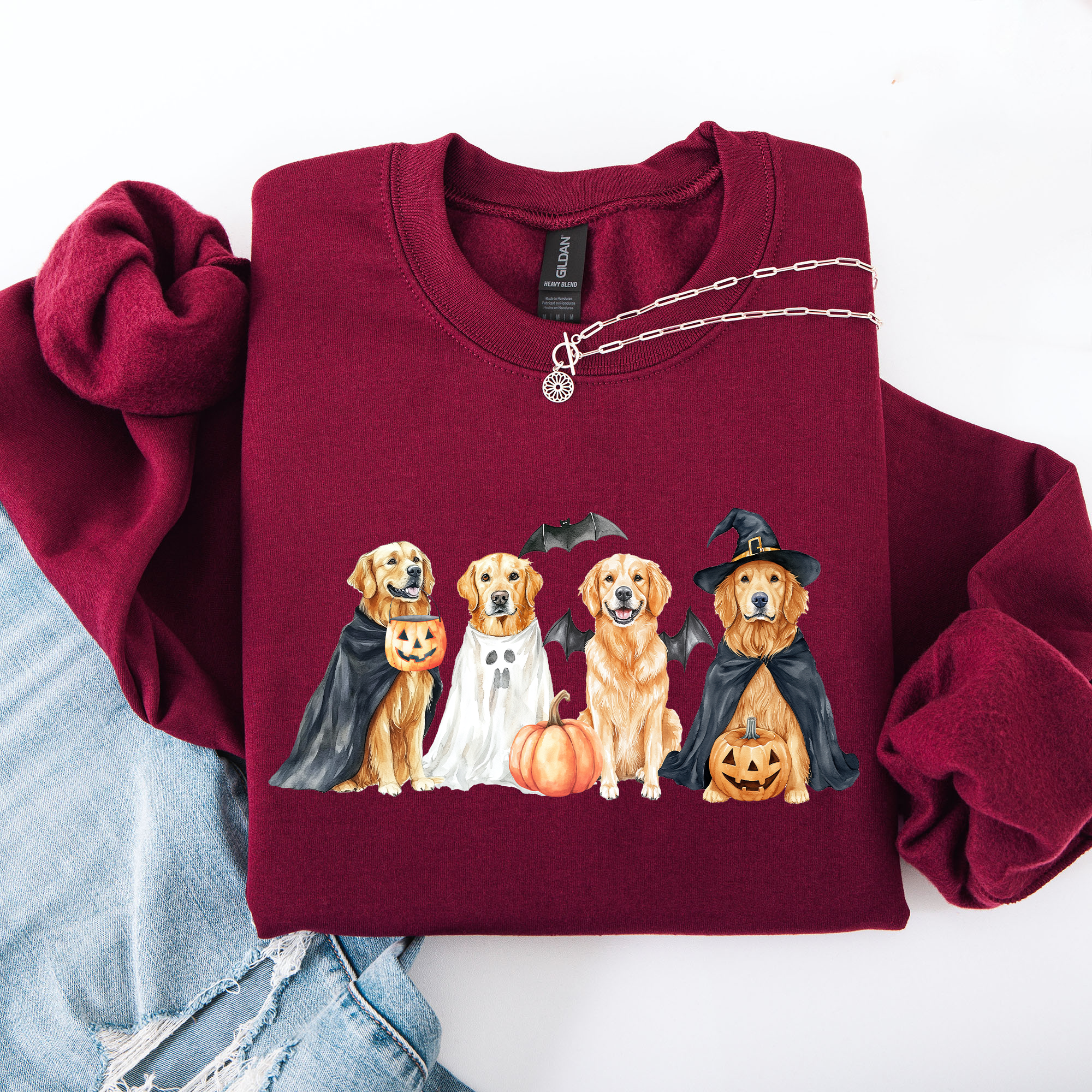 Adorable Halloween Dogs, Bats, Pumpkins, Spooky Witch Patchwork Retro Sweatshirt