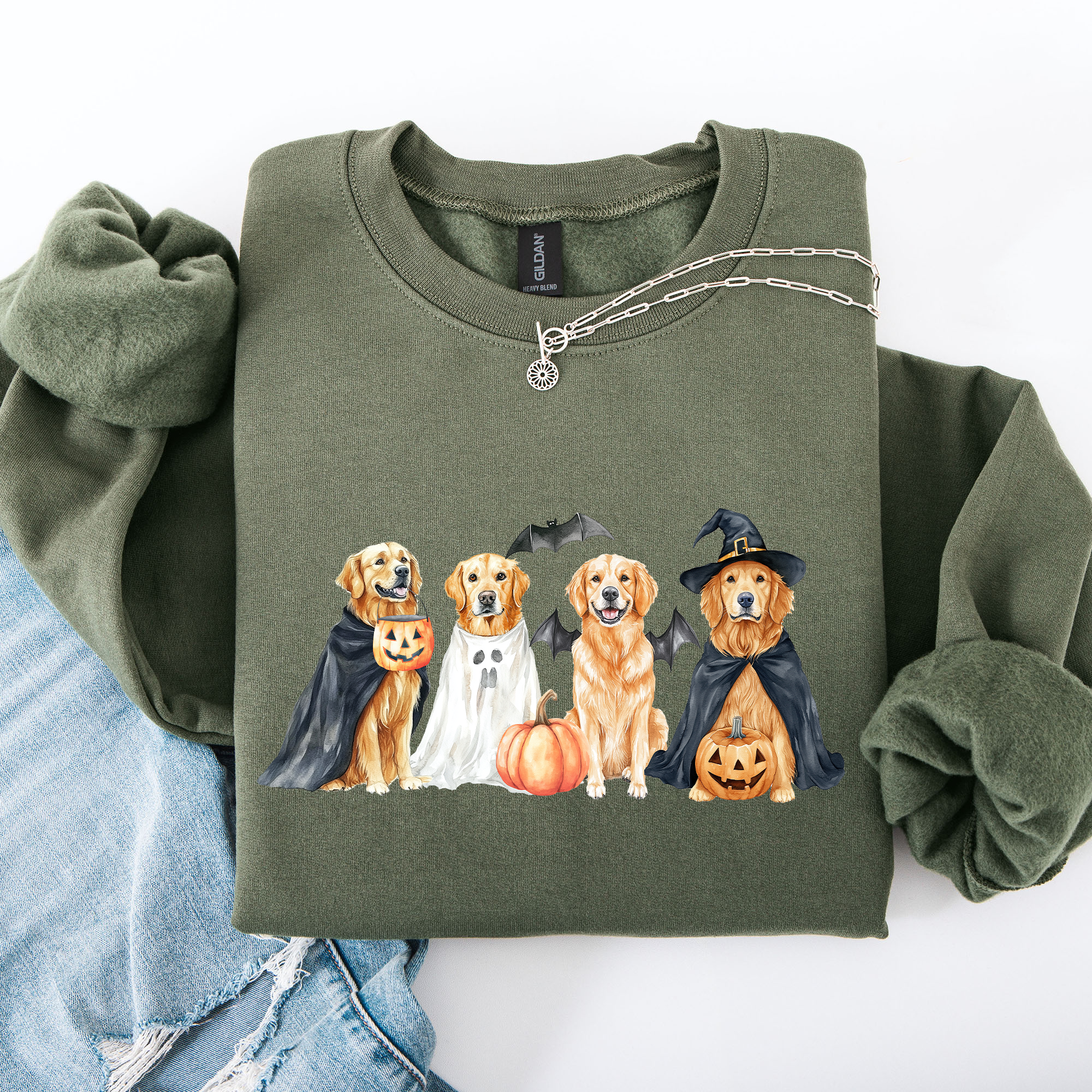 Adorable Halloween Dogs, Bats, Pumpkins, Spooky Witch Patchwork Retro Sweatshirt