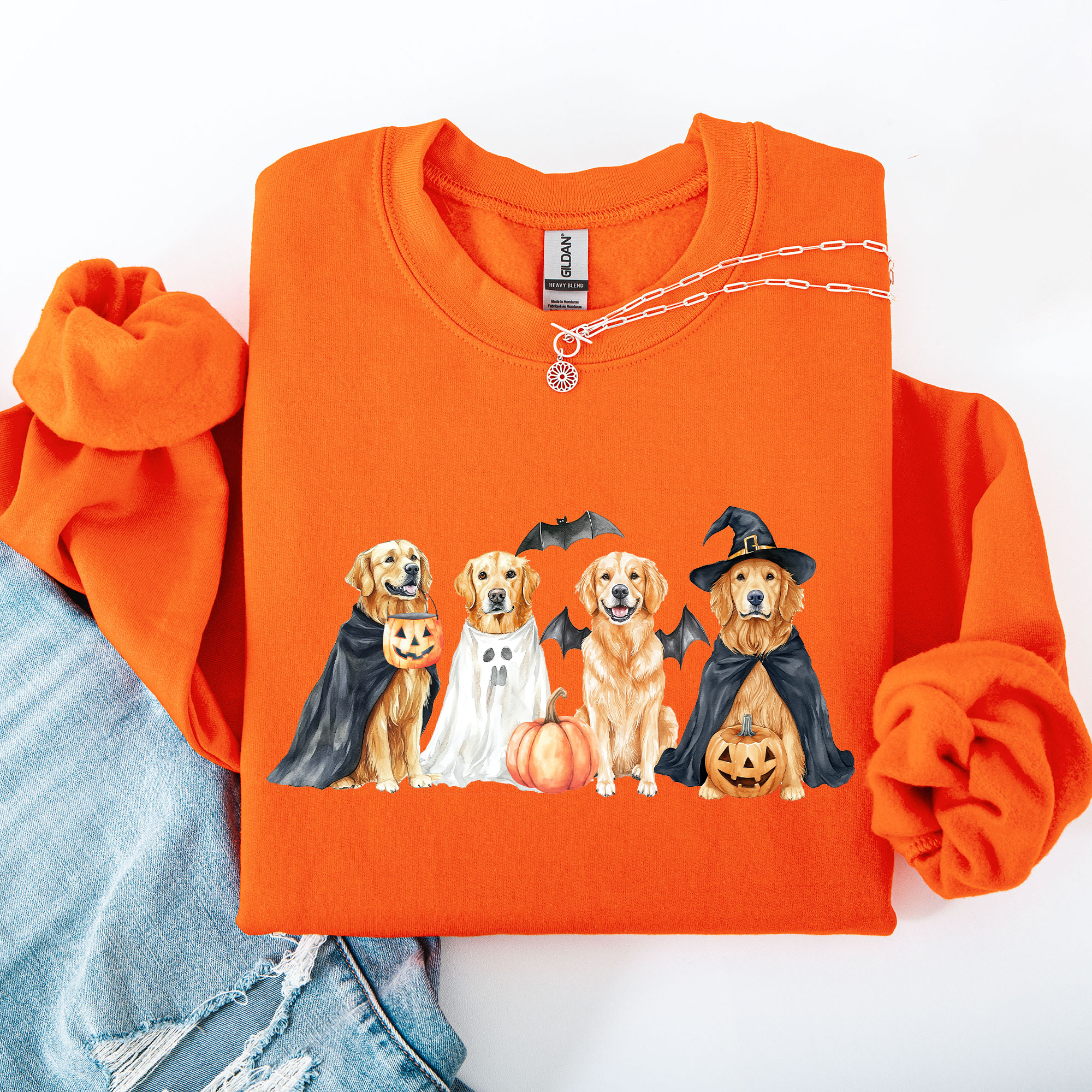 Adorable Halloween Dogs, Bats, Pumpkins, Spooky Witch Patchwork Retro Sweatshirt