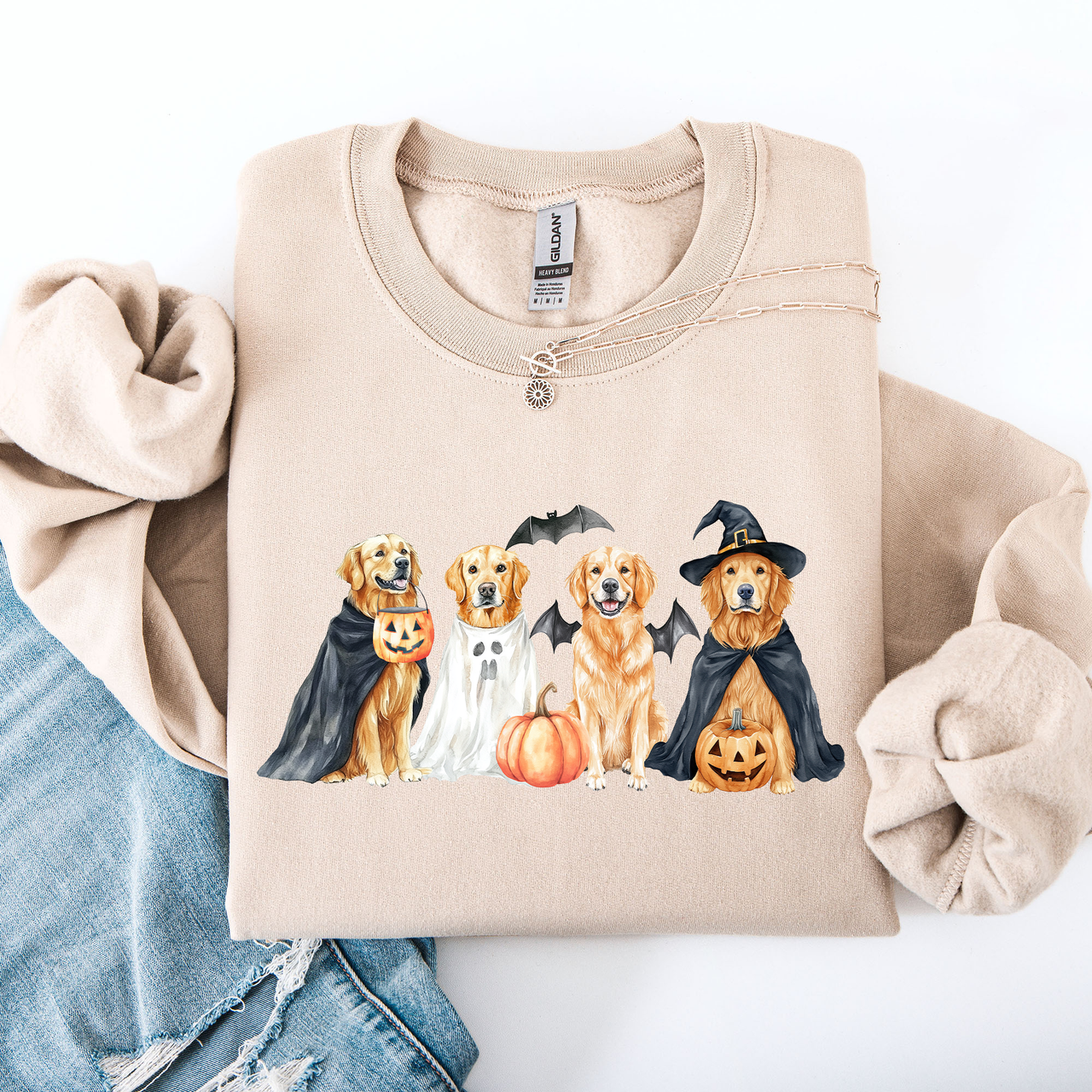 Adorable Halloween Dogs, Bats, Pumpkins, Spooky Witch Patchwork Retro Sweatshirt