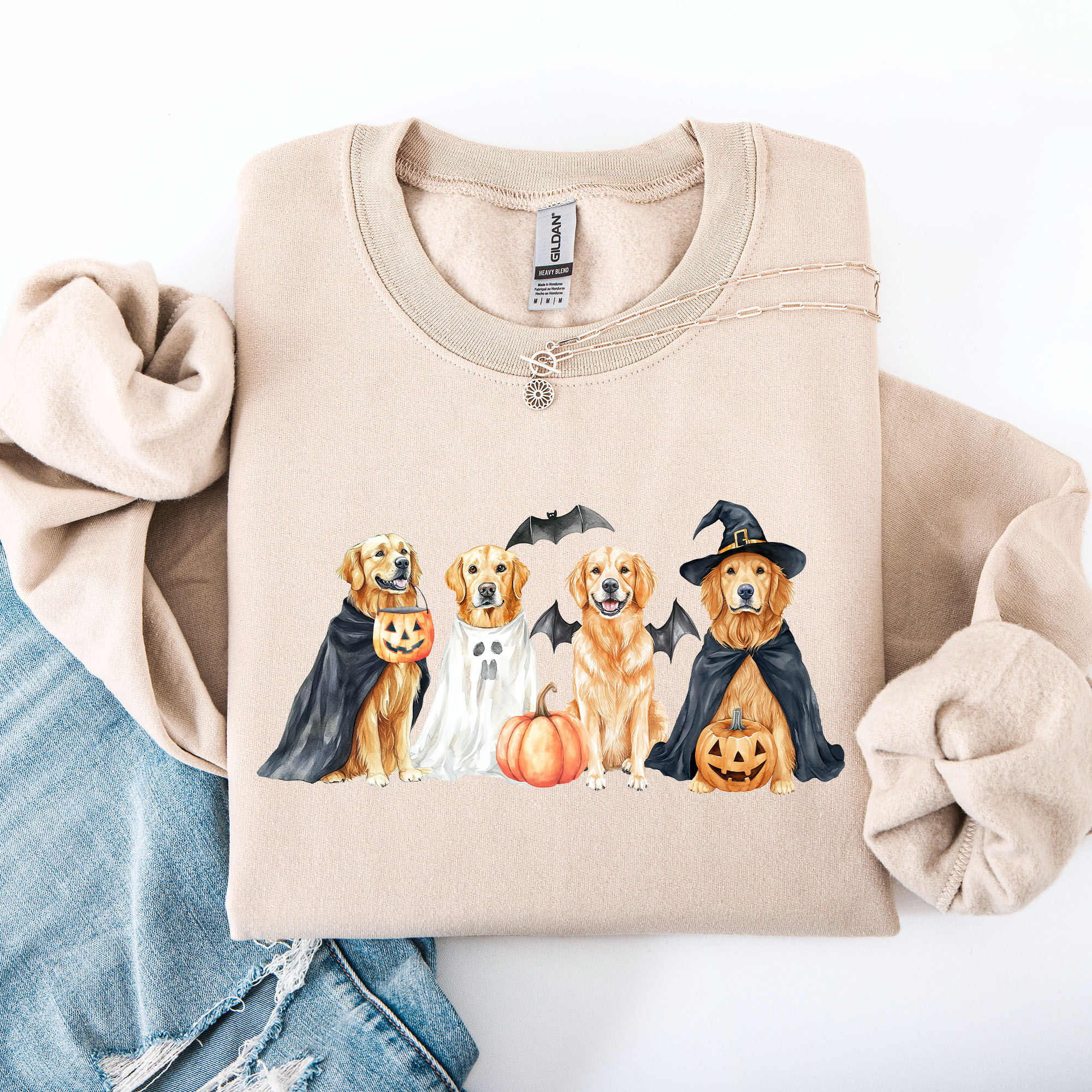 Adorable Halloween Dogs, Bats, Pumpkins, Spooky Witch Patchwork Retro Sweatshirt