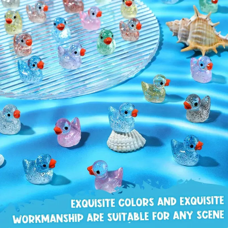 20pcs Glitter Mini Resin Duck Little Duck Figure Tiny Duck for Garden Micro Landscape Aquarium Potted Dollhouse Decoration Decor