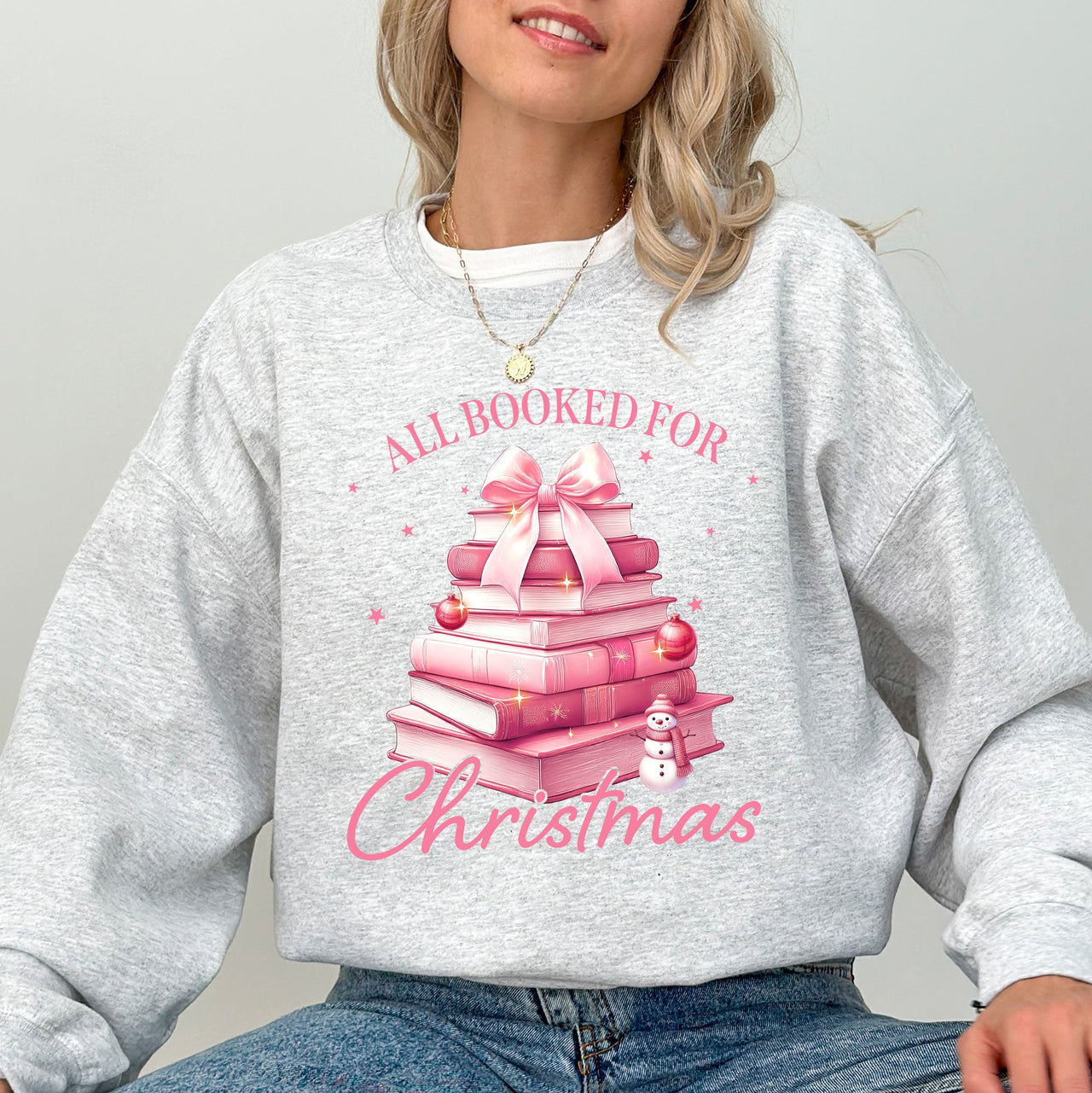 All Booked For Christmas Coquette Reading Teacher Winter Santa Xmas Holiday Sweatshirt