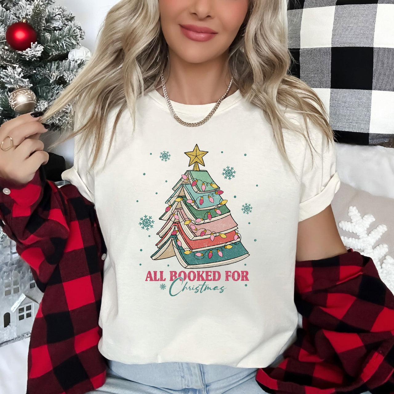 All Booked For Christmas Reading BookTok Library Cozy Edition Super Soft Graphic Tee