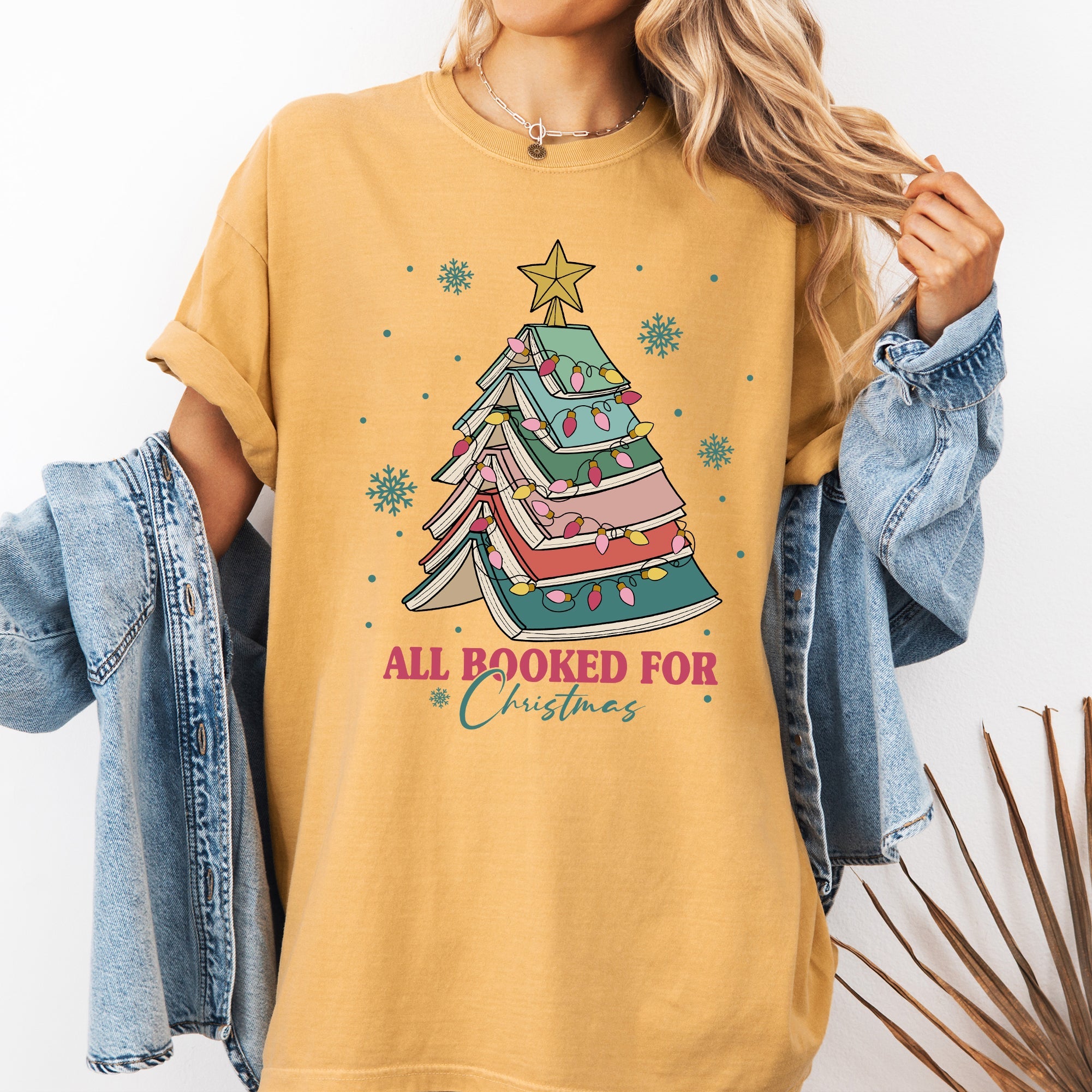 All Booked For Christmas Reading Teacher Winter Santa Xmas Holiday Edition Comfort Colors Tee