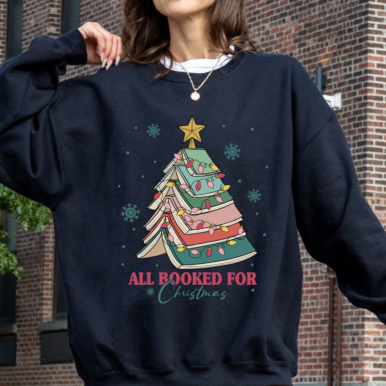 All Booked For Christmas Reading Teacher Winter Santa Xmas Festive Cozy Sweatshirt