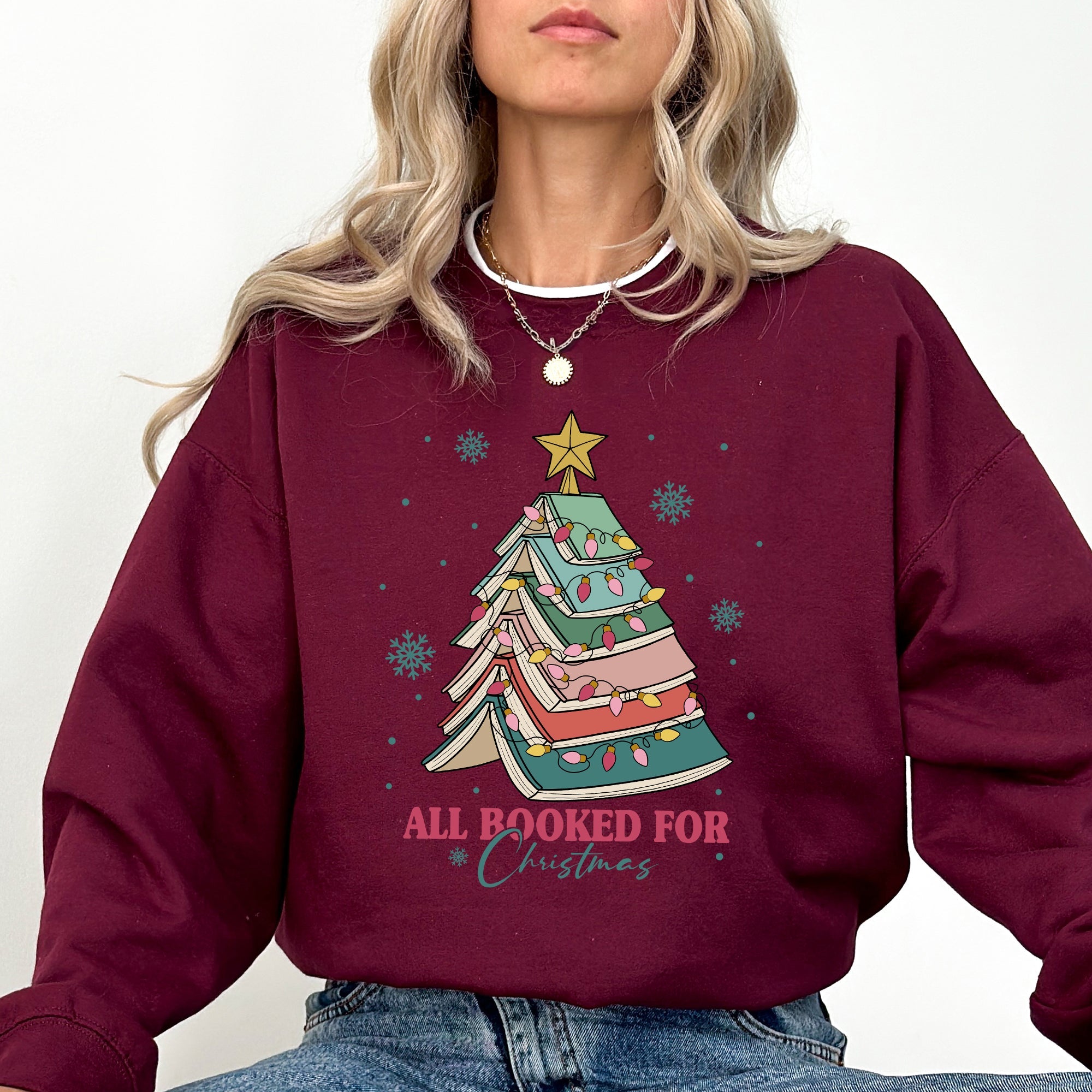 All Booked For Christmas Reading Teacher Winter Santa Xmas Festive Cozy Sweatshirt