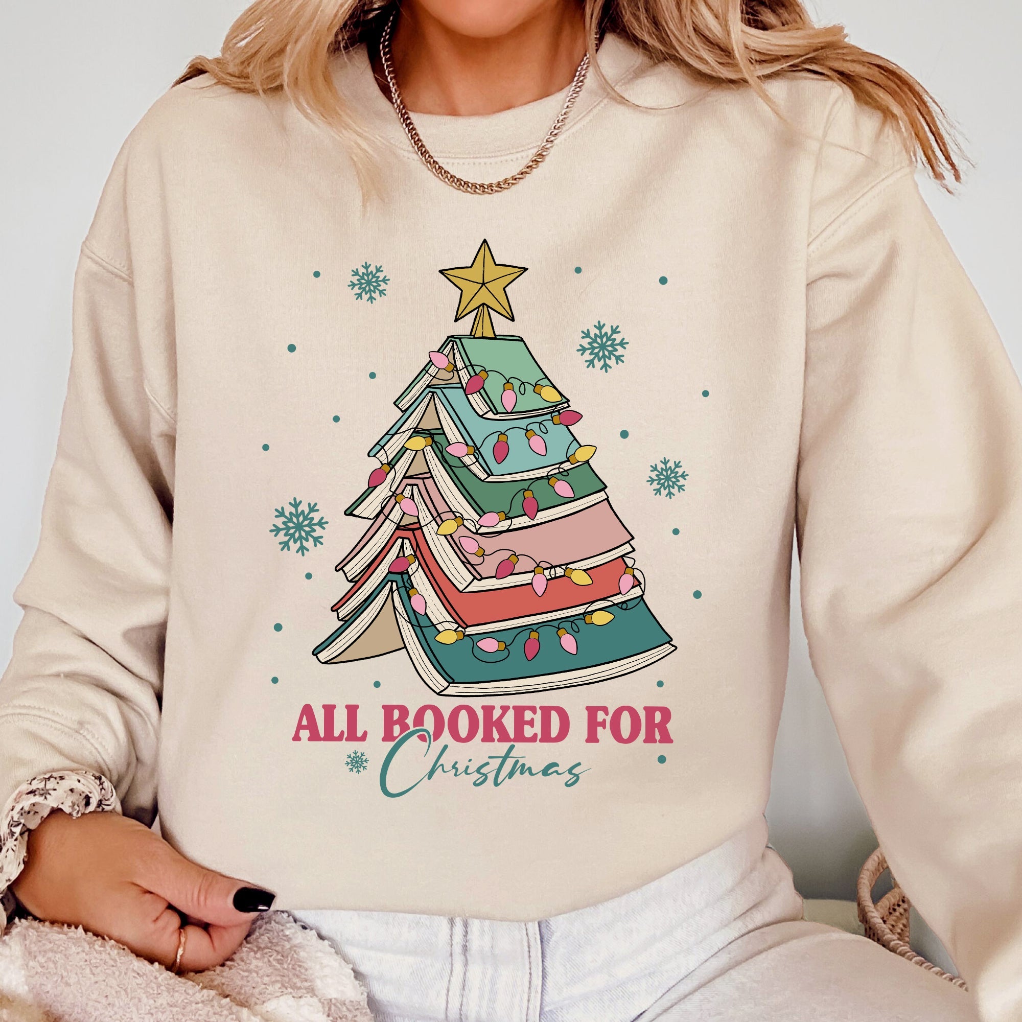 All Booked For Christmas Reading Teacher Winter Santa Xmas Festive Cozy Sweatshirt