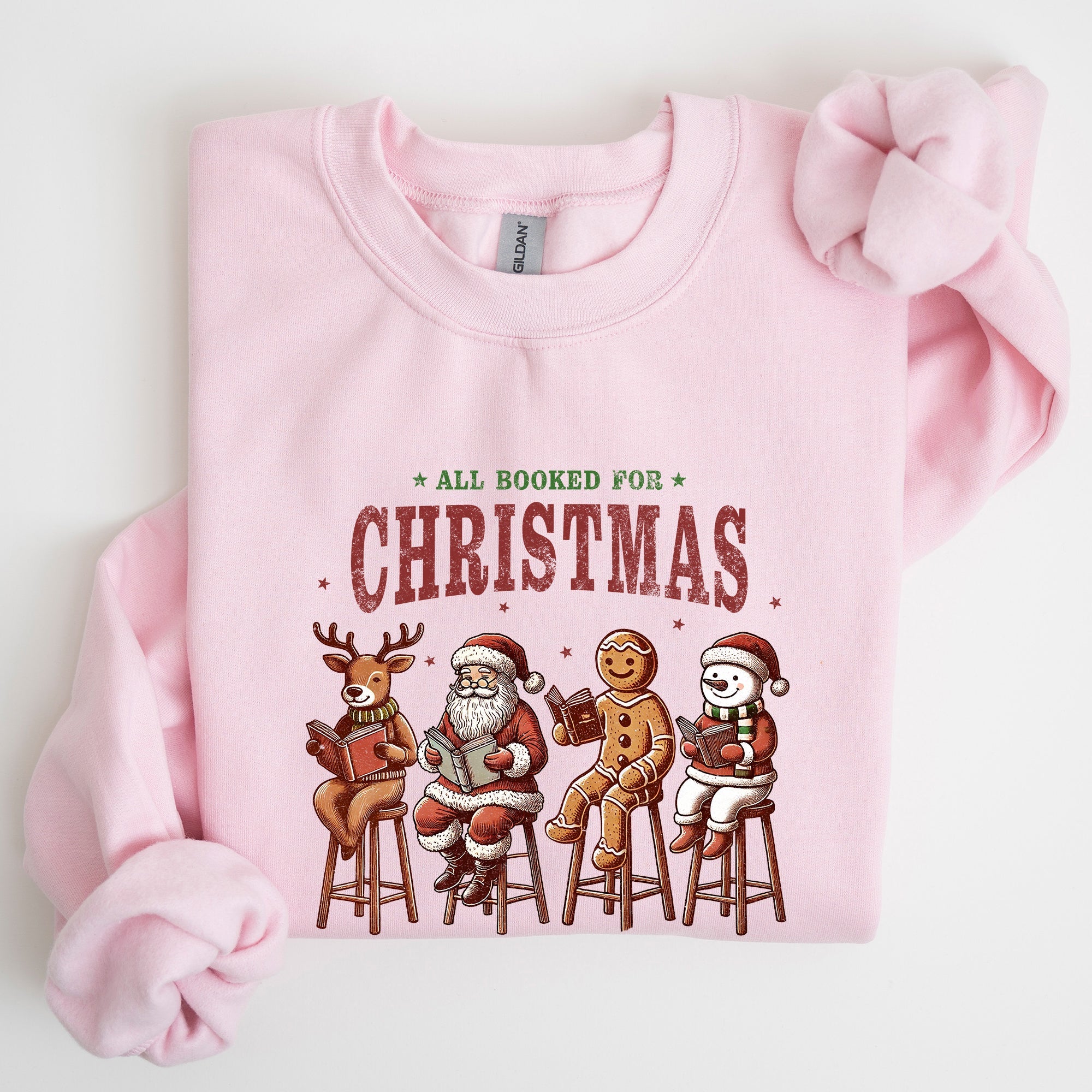 All Booked For Christmas Reindeer Santa Snowman Teacher Books Holiday Sweatshirt