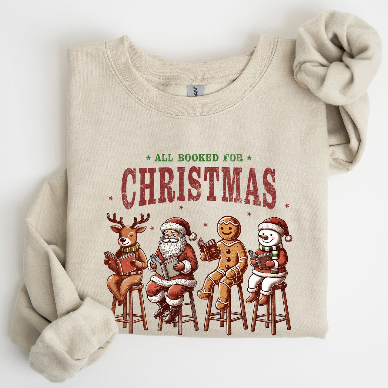 All Booked For Christmas Reindeer Santa Snowman Teacher Books Holiday Sweatshirt
