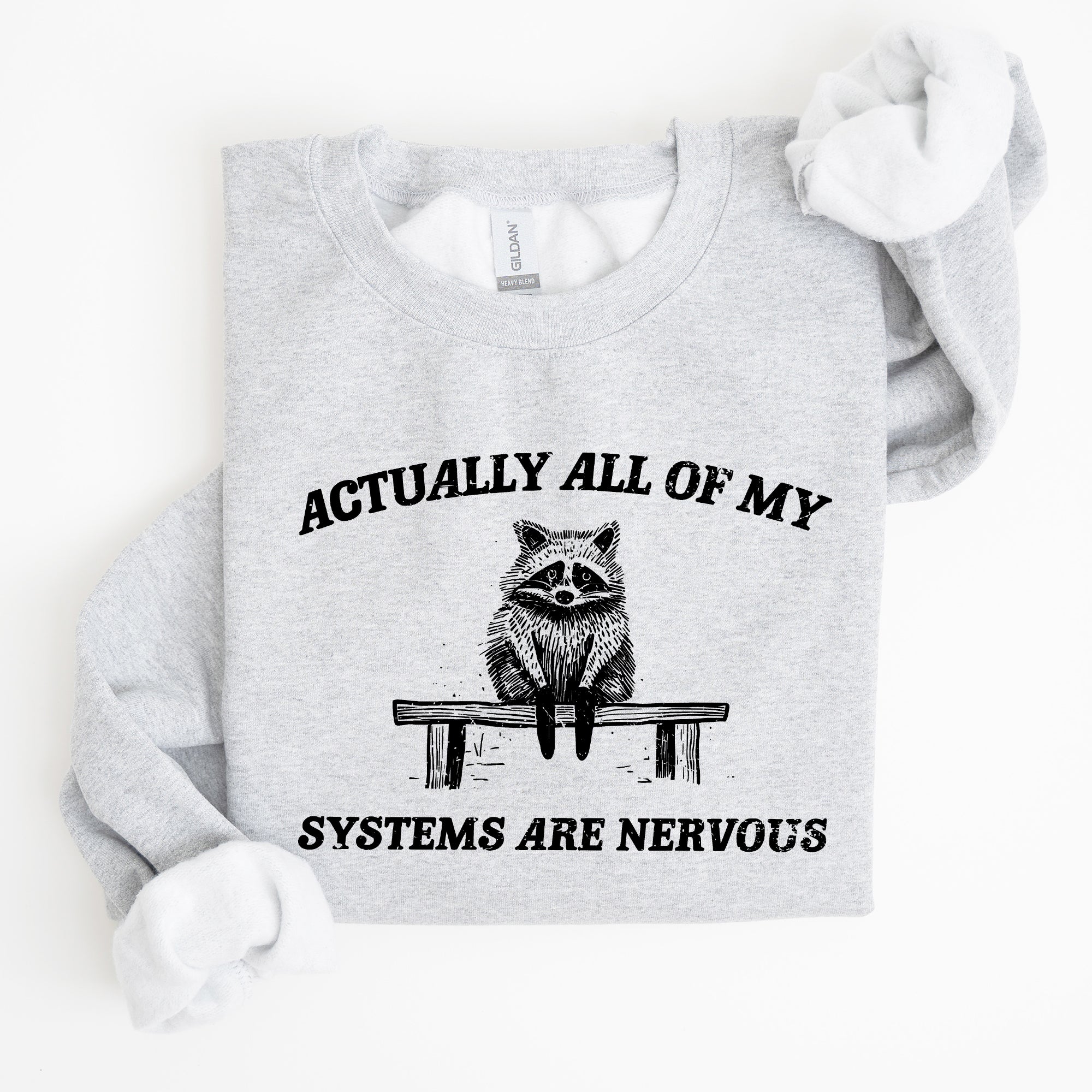 All Of My Systems Are Nervous Anxiety Raccoon Mental Health Expression Sweatshirt