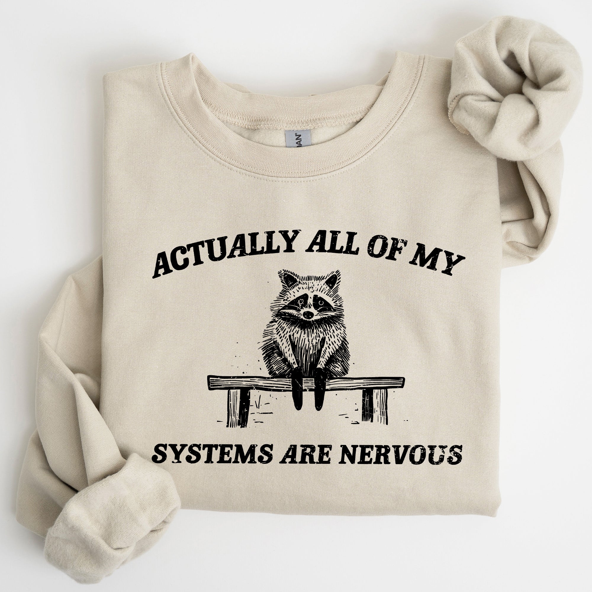 All Of My Systems Are Nervous Anxiety Raccoon Mental Health Expression Sweatshirt