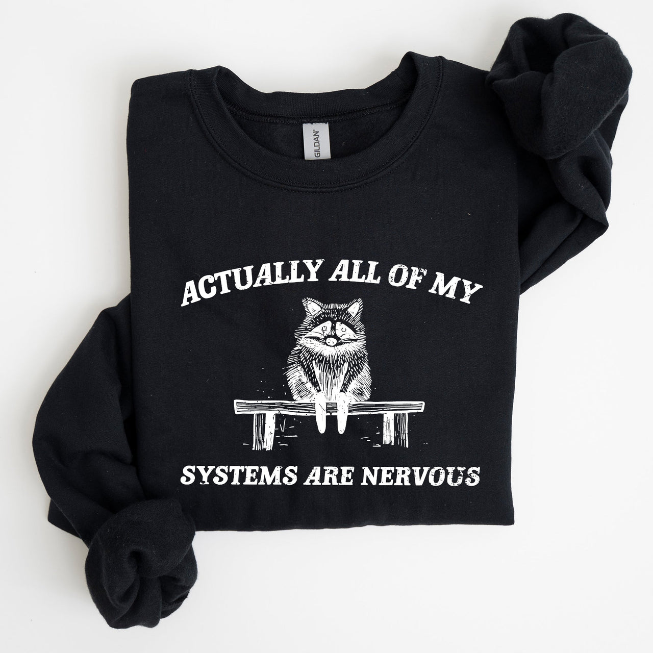 All Of My Systems Are Nervous Anxiety Raccoon Mental Health Expression Sweatshirt