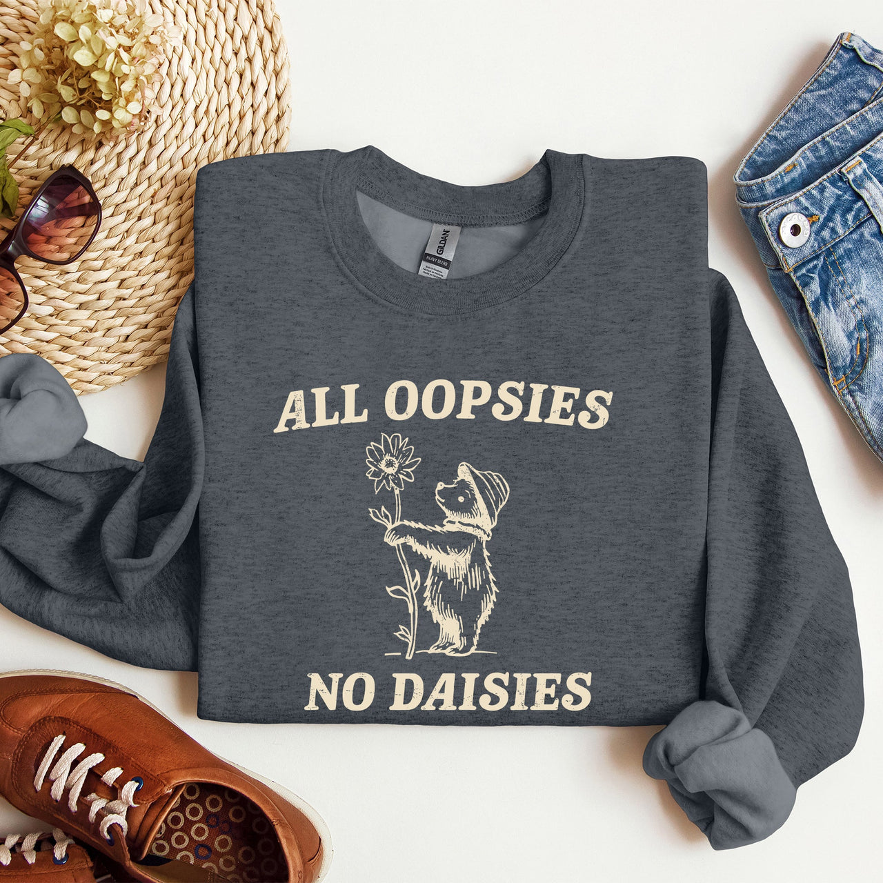 All Oopsies No Daisies Cute Bear Illustration Premium Cozy Everyday Comfort Sweatshirt