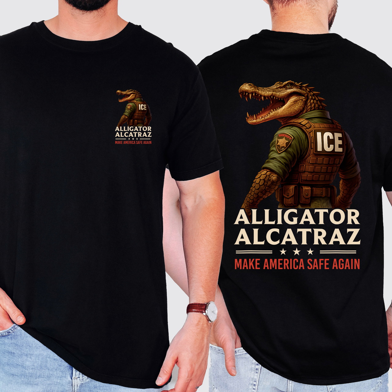 Alligator Alcratraz ICE Florida Everglades Front and Back Retro MAGA Graphic Tee