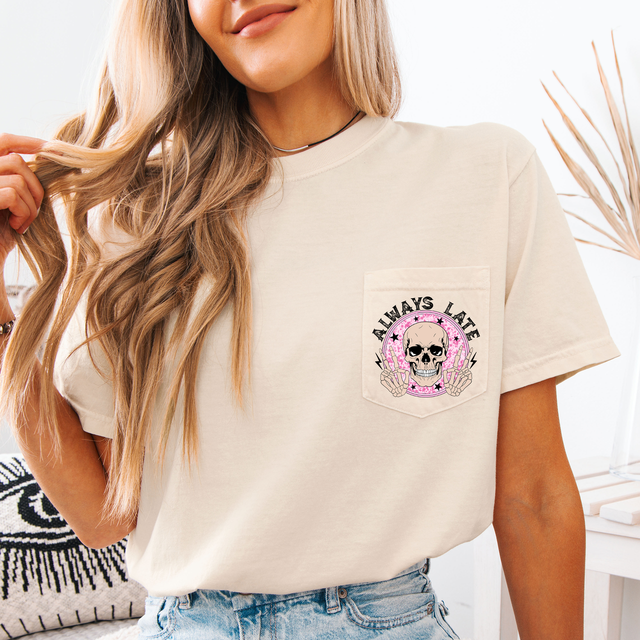 Always Late Skeleton Mood Vibe Pocket Edition Deluxe For Night Owls Comfort Colors Tee