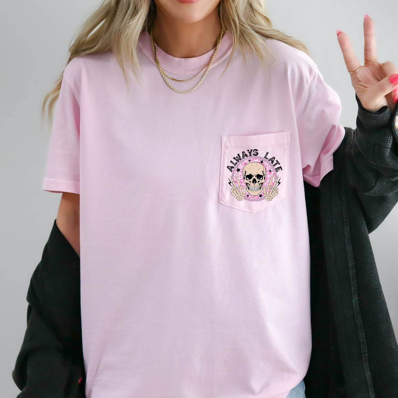 Always Late Skeleton Mood Vibe Pocket Edition Deluxe For Night Owls Comfort Colors Tee