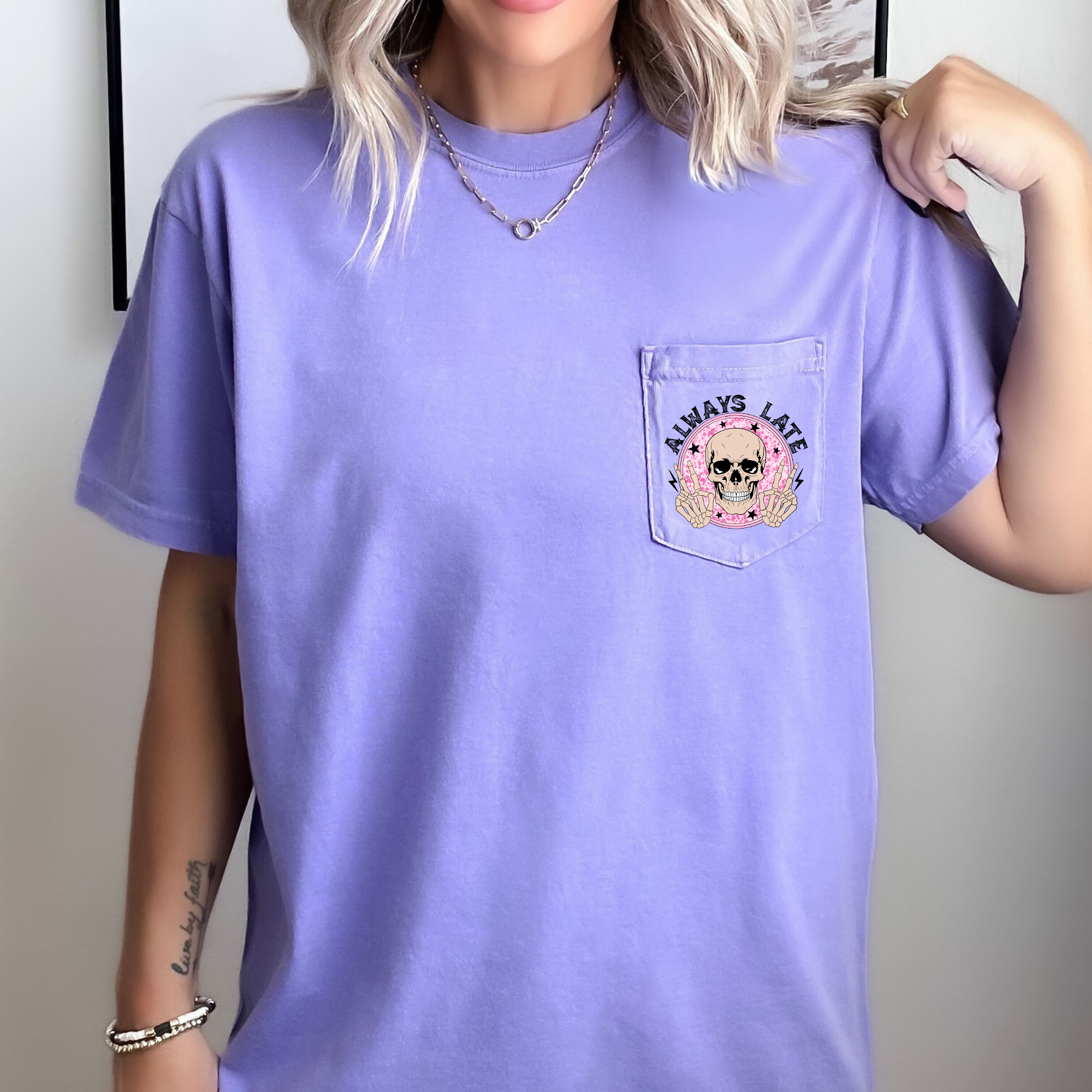 Always Late Skeleton Mood Vibe Pocket Edition Deluxe For Night Owls Comfort Colors Tee