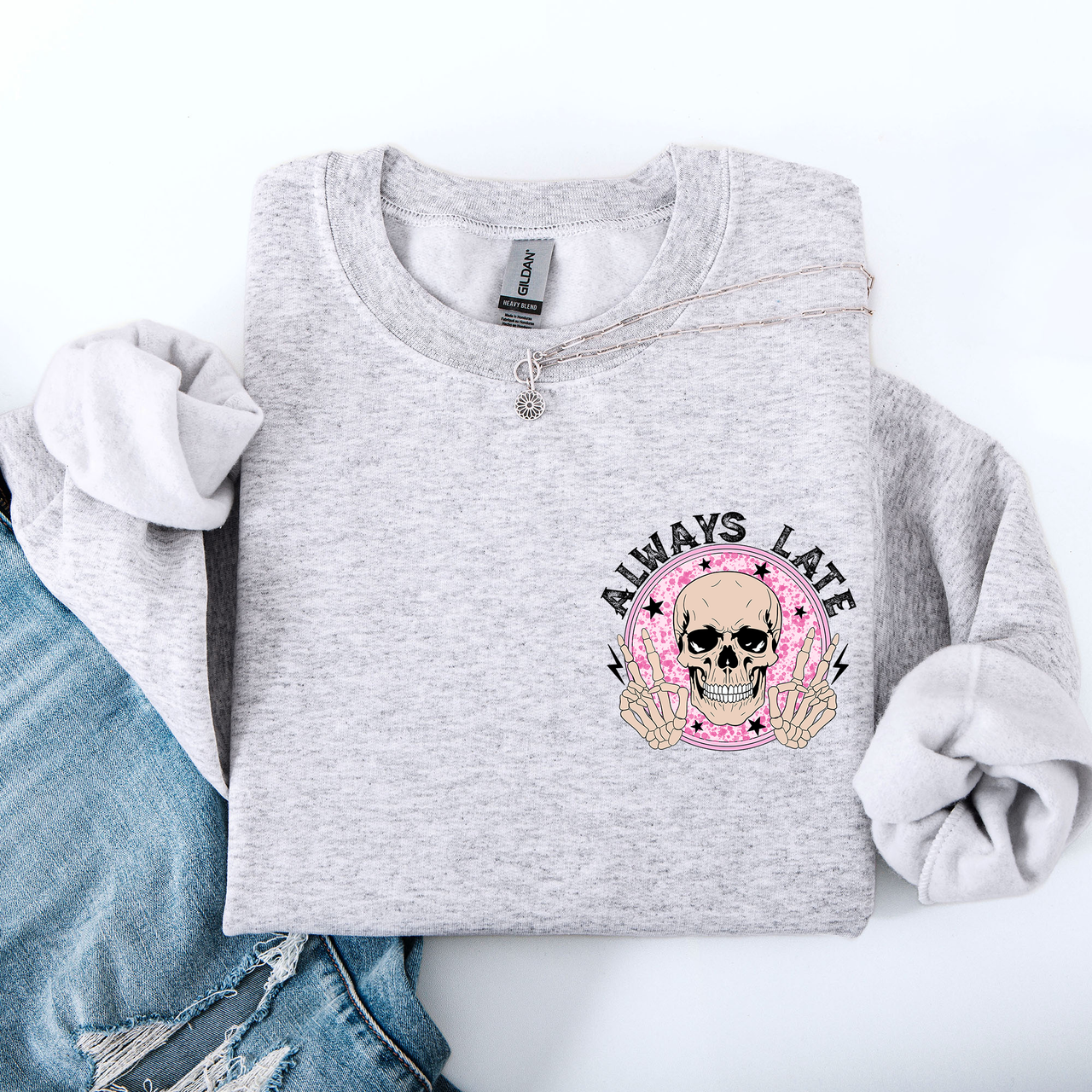 Always Late Skeleton Mood Vibe With A Playful Halloween Spirit And Cozy Pocket Detail Pocket Sweatshirt