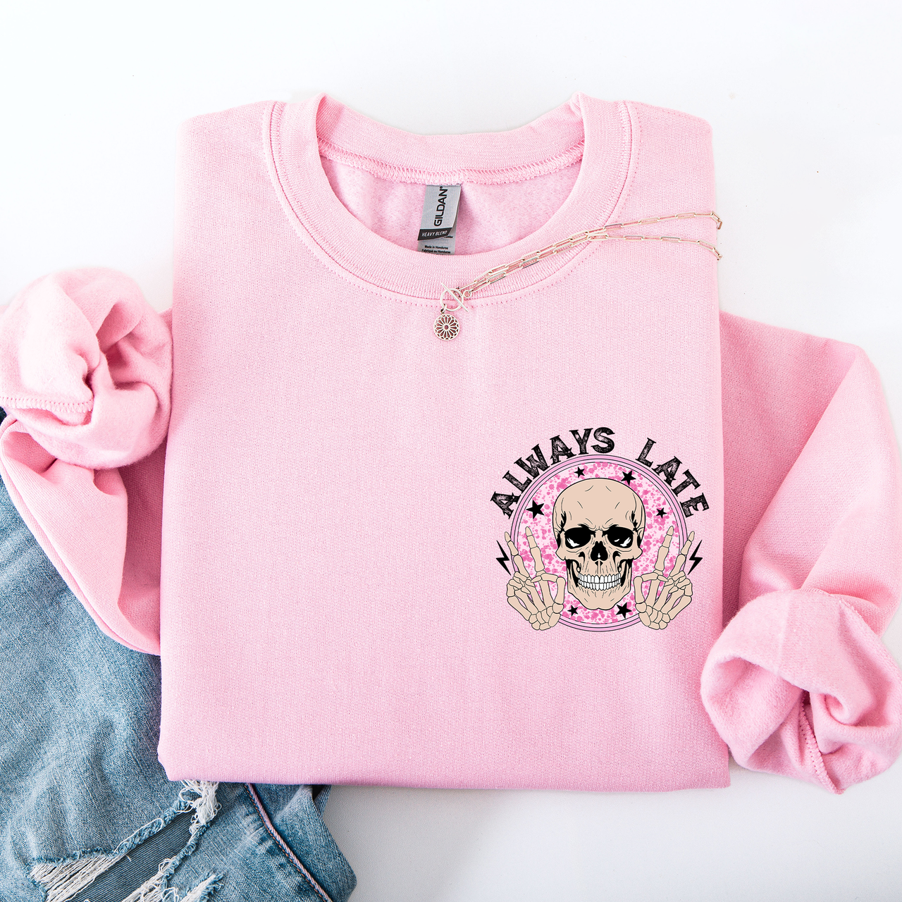 Always Late Skeleton Mood Vibe With A Playful Halloween Spirit And Cozy Pocket Detail Pocket Sweatshirt