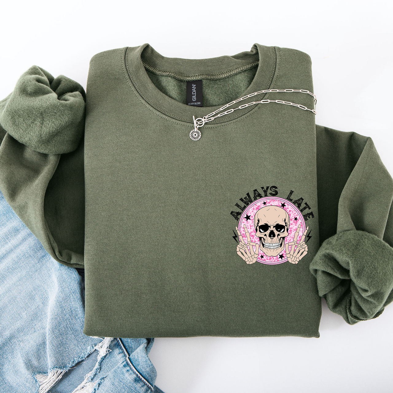 Always Late Skeleton Mood Vibe With A Playful Halloween Spirit And Cozy Pocket Detail Pocket Sweatshirt