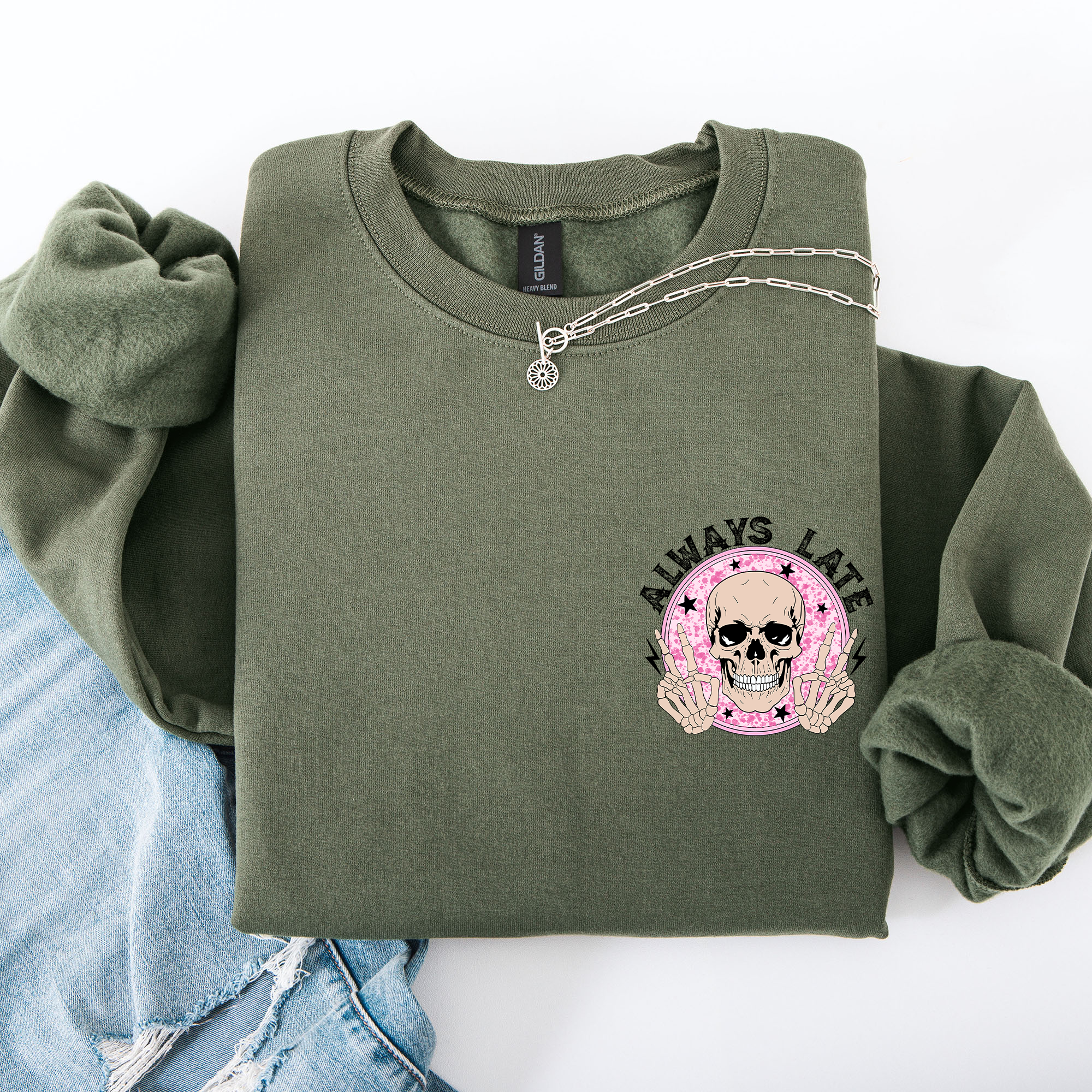 Always Late Skeleton Mood Vibe With A Playful Halloween Spirit And Cozy Pocket Detail Pocket Sweatshirt