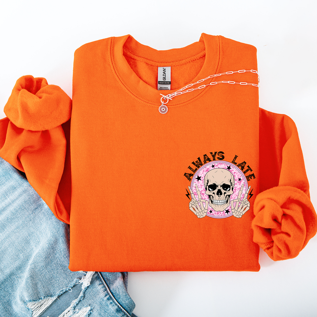 Always Late Skeleton Mood Vibe With A Playful Halloween Spirit And Cozy Pocket Detail Pocket Sweatshirt