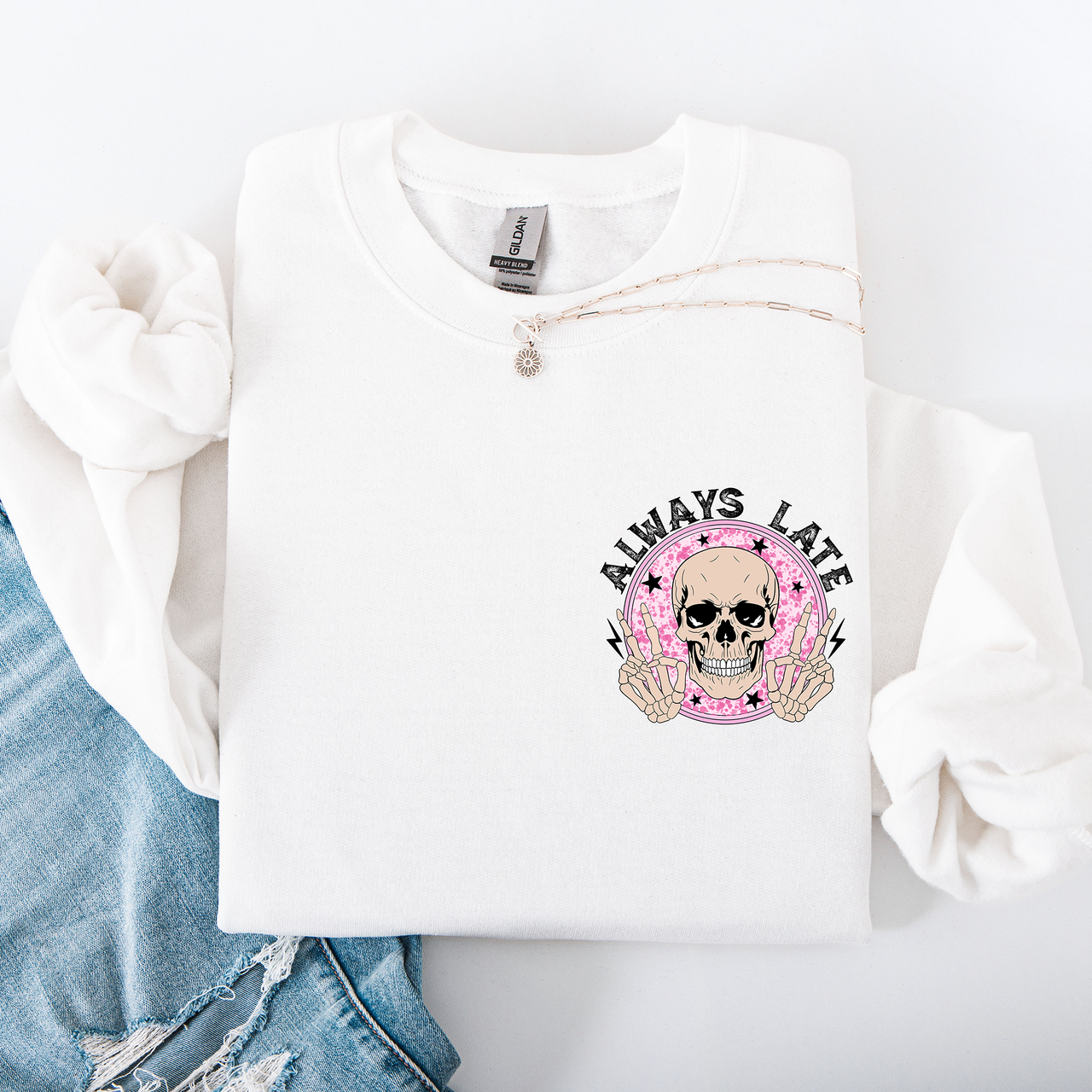 Always Late Skeleton Mood Vibe With A Playful Halloween Spirit And Cozy Pocket Detail Pocket Sweatshirt