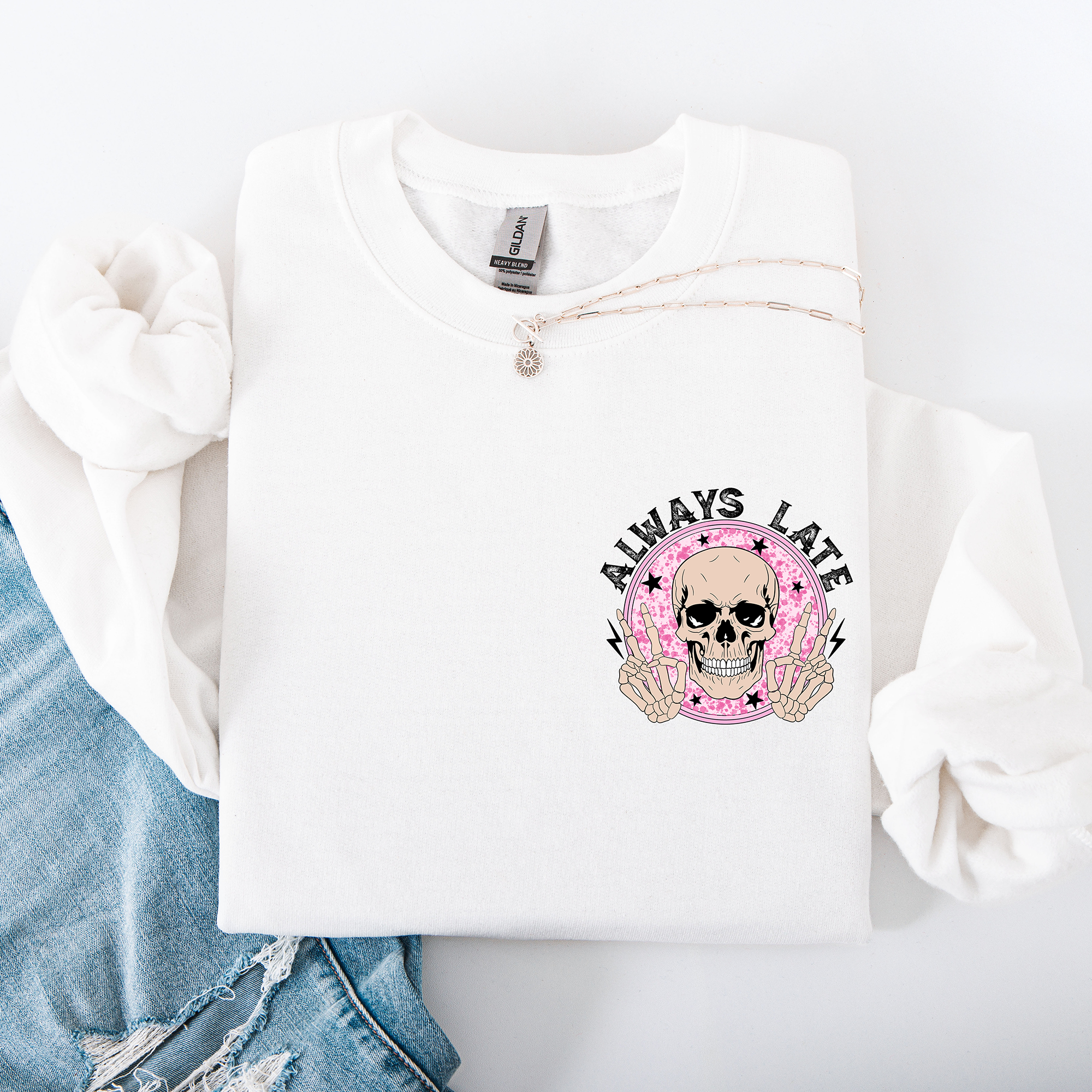 Always Late Skeleton Mood Vibe With A Playful Halloween Spirit And Cozy Pocket Detail Pocket Sweatshirt