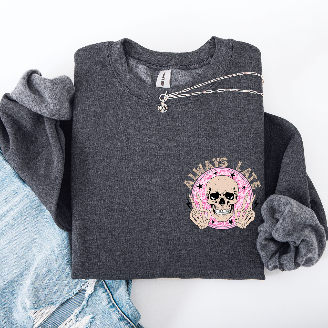 Always Late Skeleton Mood Vibe With A Playful Halloween Spirit And Cozy Pocket Detail Pocket Sweatshirt