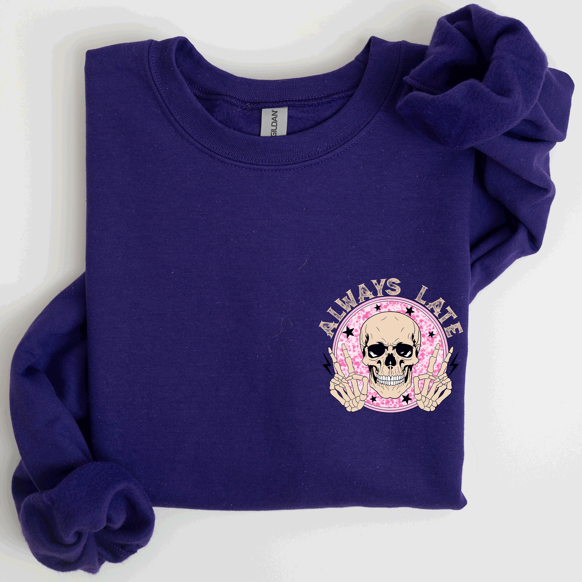 Always Late Skeleton Mood Vibe With A Playful Halloween Spirit And Cozy Pocket Detail Pocket Sweatshirt